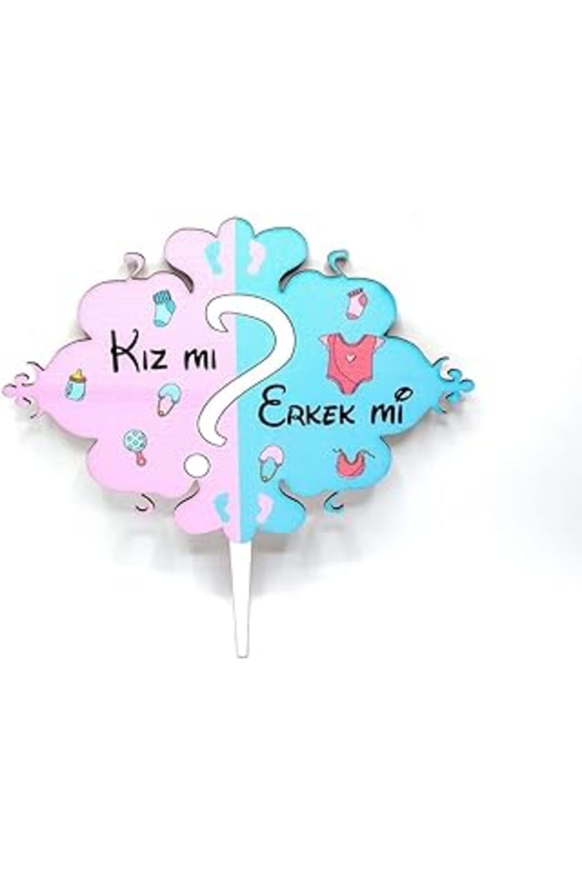 Pazarcan Benim Marifetlerim - Renkli Cinsiyet Belirleme Ahşap Pasta Süsü