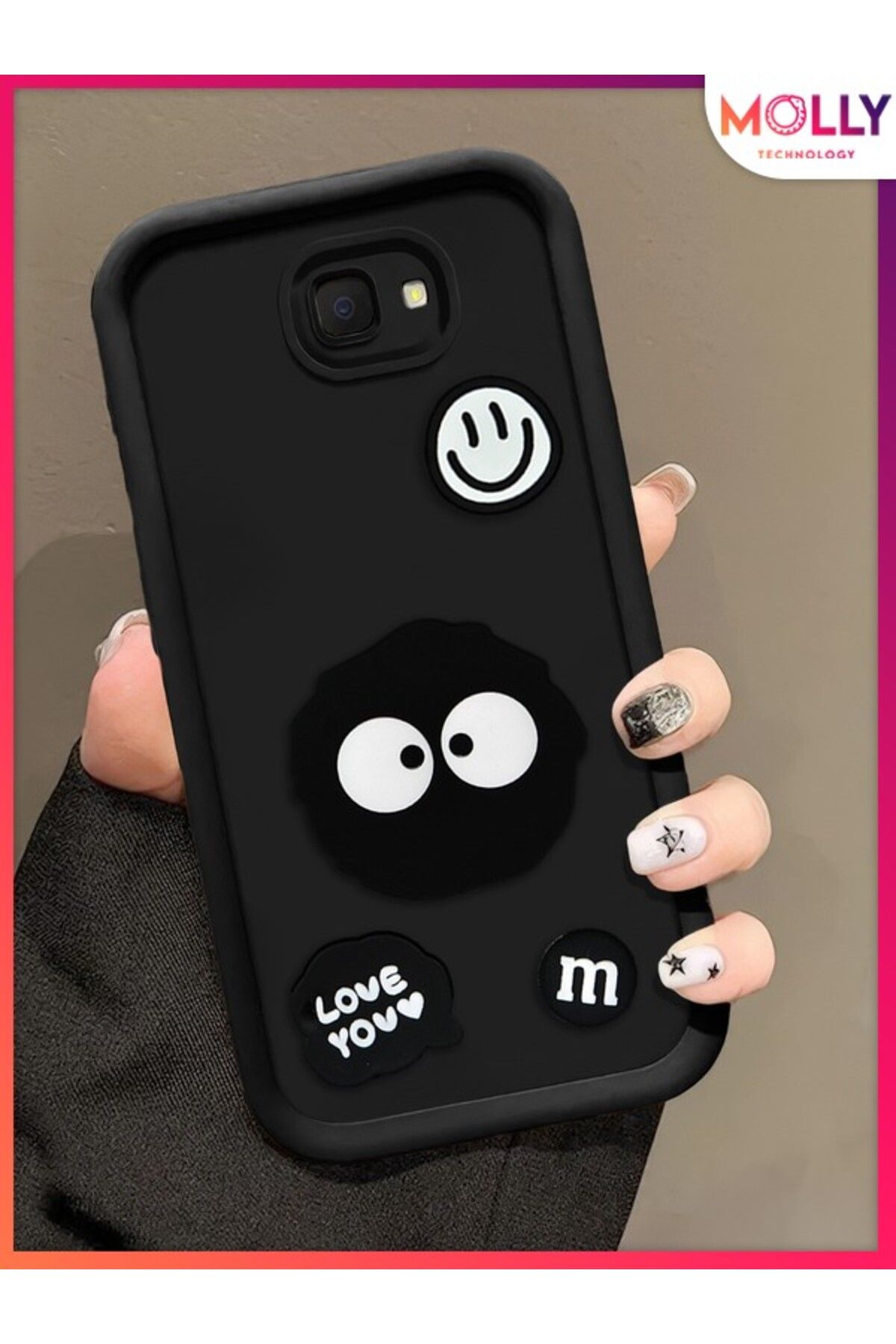 Molly Samsung Galaxy J4 PLUS İçin Siyah Kenarları Kalın 3d Kabartmalı Cute Doodle Silikon Kılıf