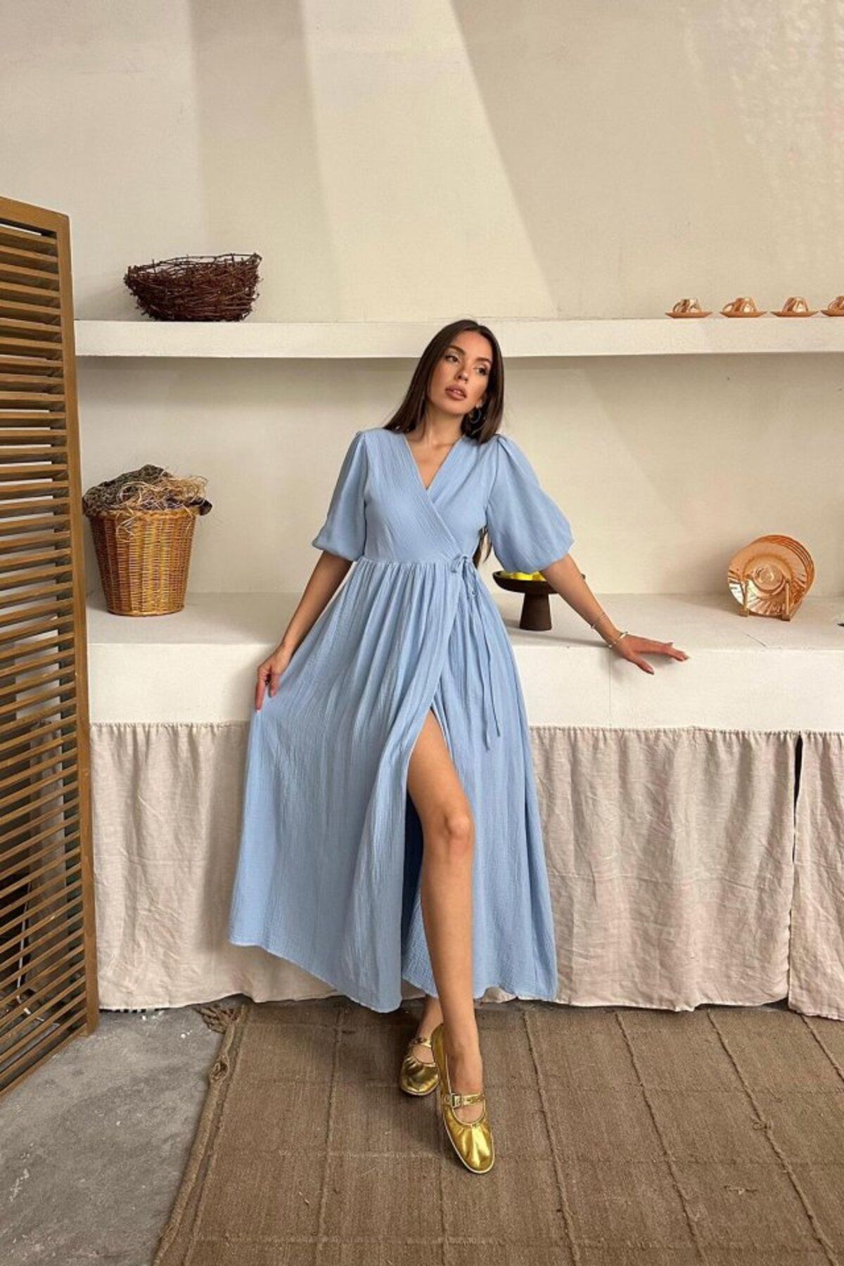 ETİLER COLLECTION Bebe Mavi Müslin Uzun Elbise