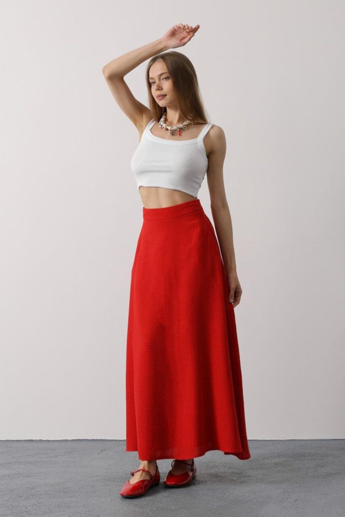 ETİLER COLLECTION Keten Etek - Kırmızı