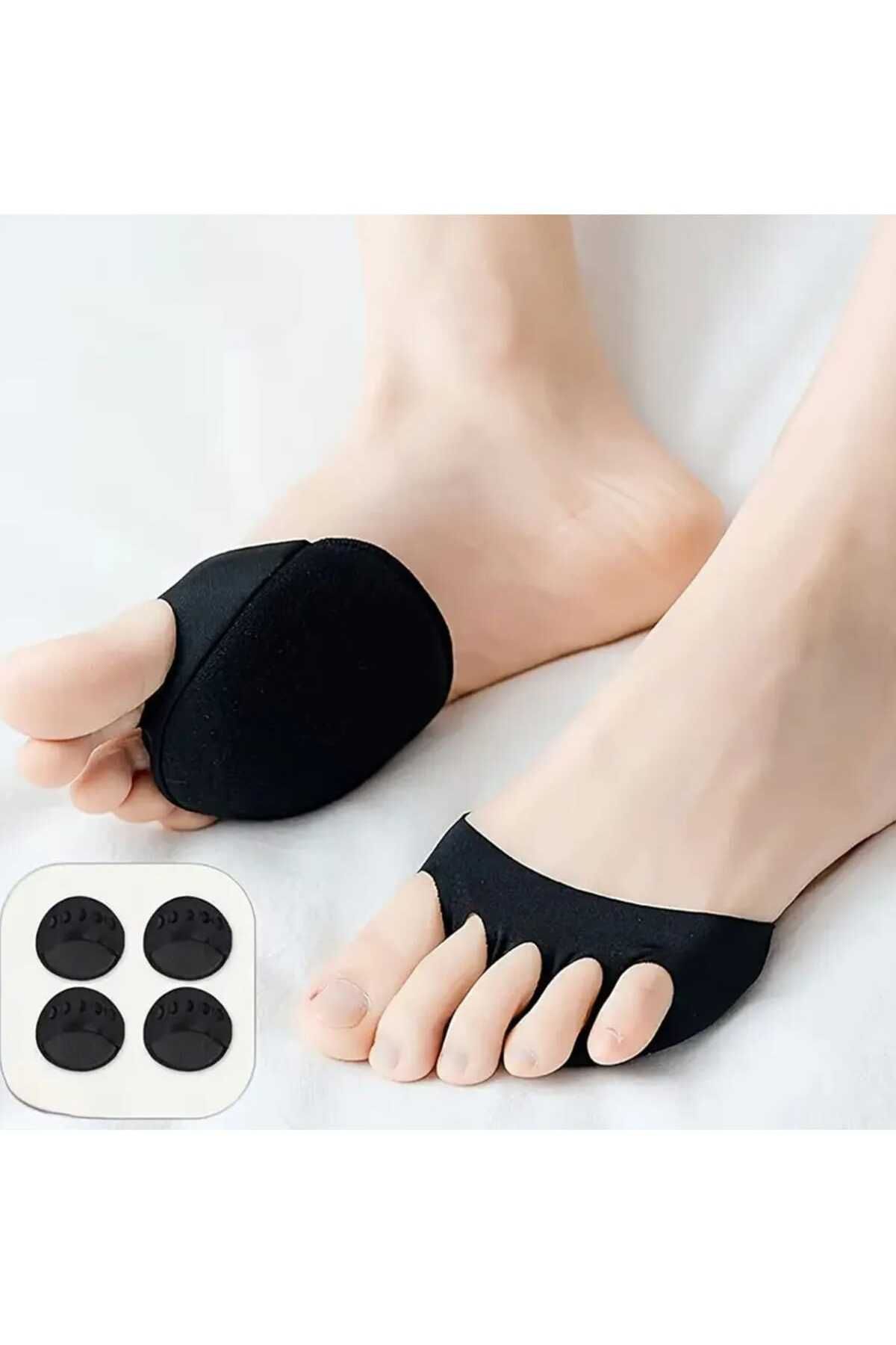 lawrenceshop 1 Çift (2 Adet) 9 Cm Ağrı Önleyici Pamuklu Hava Alabilen Kumaş Ayak Parmak Altı Destek Pedi Siyah