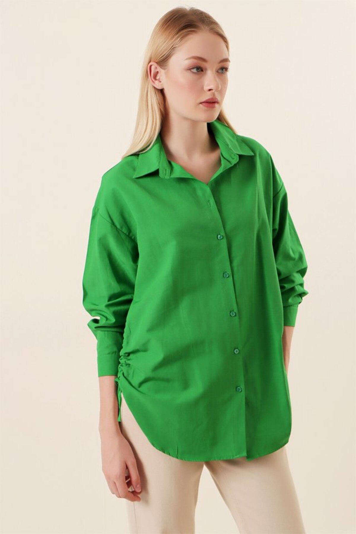 ETİLER COLLECTION 20132 İp Büzgülü Oversize Gömlek - Yeşil