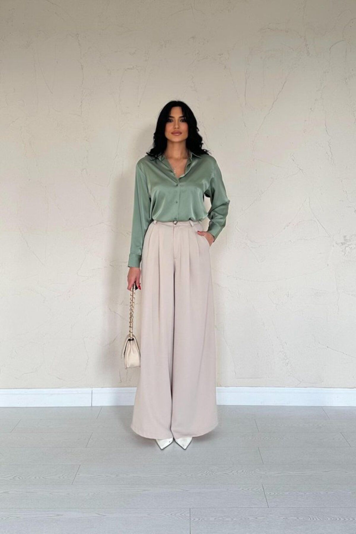 ETİLER COLLECTION Mint Saten Gömlek