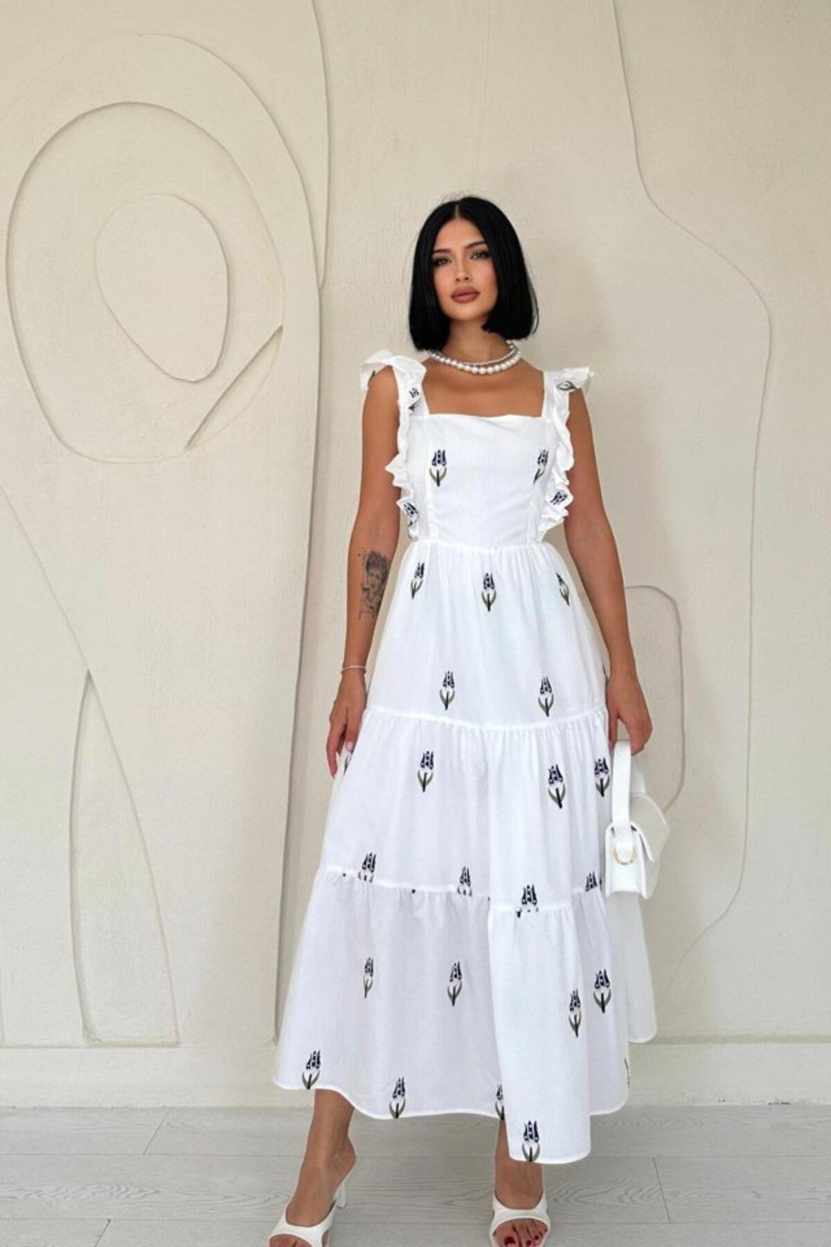 ETİLER COLLECTION Lacivert Sıfır Kol Fırfırlı Elbise