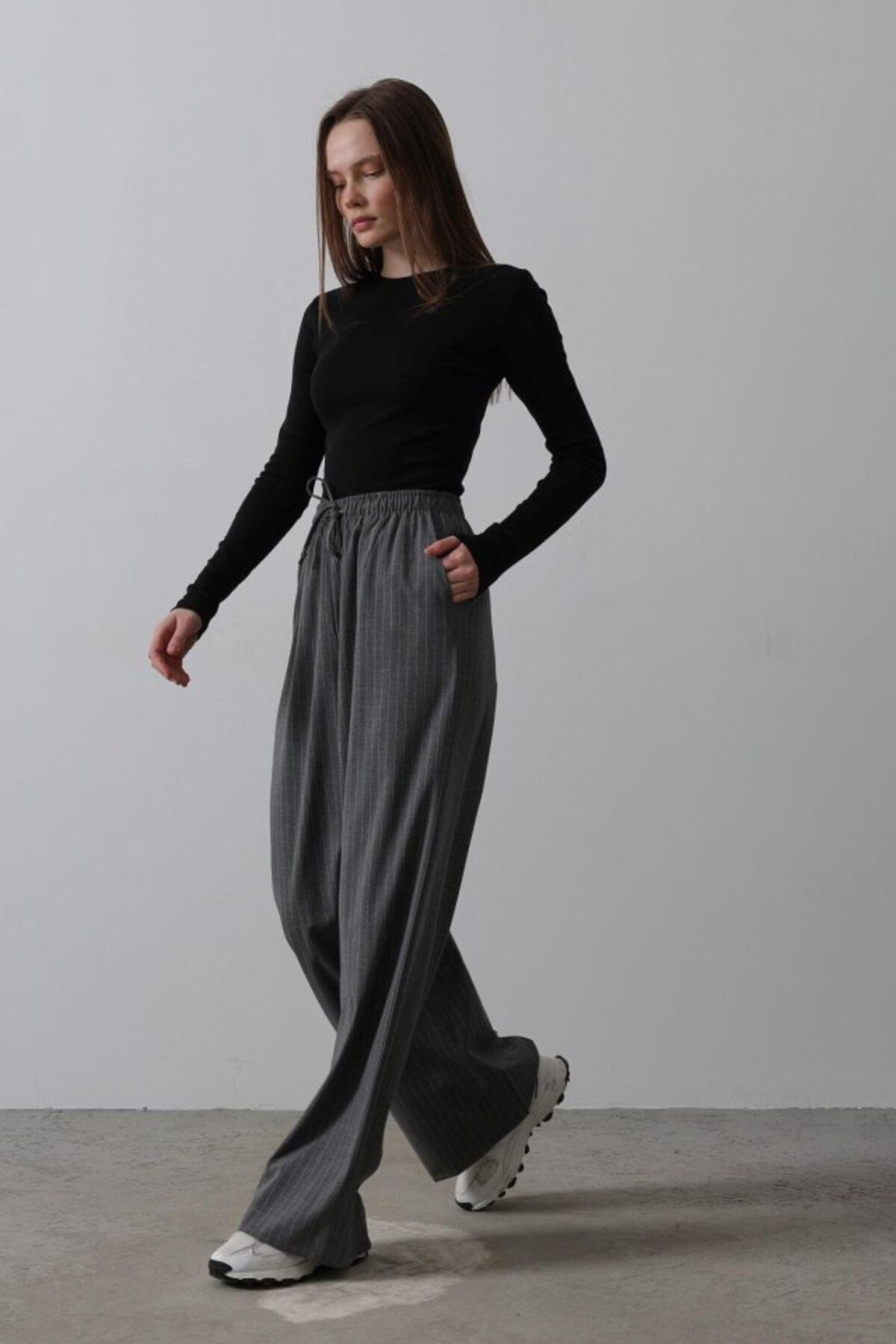 ETİLER COLLECTION Beli Lastikli Bol Paça Pantolon - Antrasit