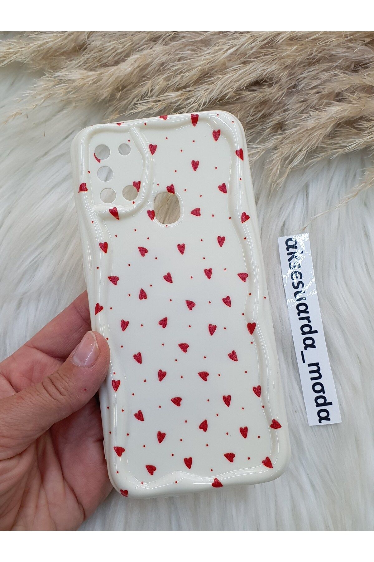 ZB Aksesuarda Moda SAMSUNG GALAXY A21S UYUMLU KIRMIZI KALPLER BASKILI DESENLİ KILIF