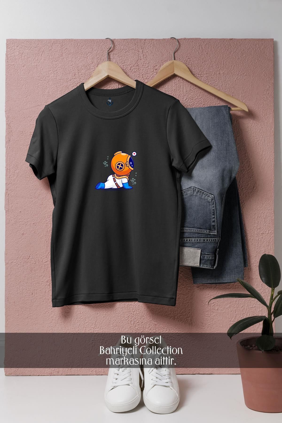 Bahriyeli Collection Oversize Mini Dalgıç Ve Kalp Tasarımlı Unisex T-Shirt