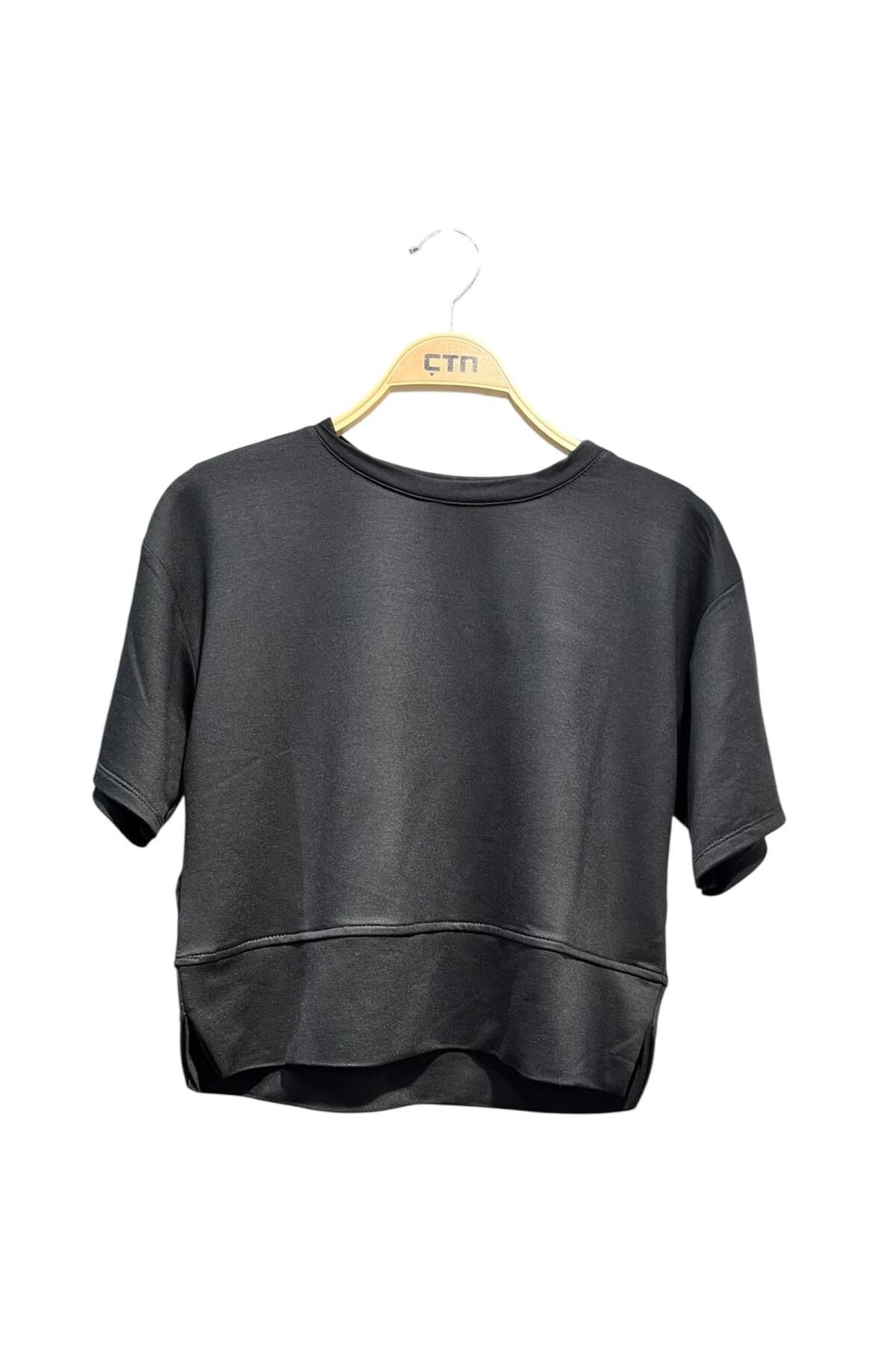 Ctn Kadın Bisiklet Yaka Yanı Yırtmaçlı Orta Boy T-Shirt