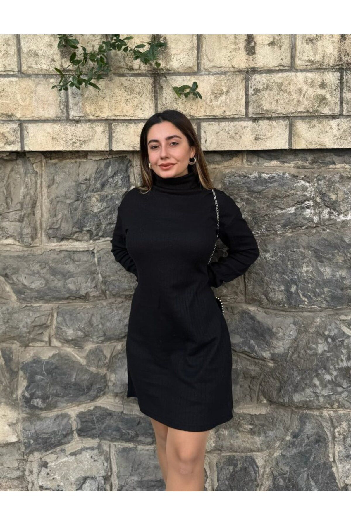 ETİLER COLLECTION Kadın Uzun Kollu Balıkçı Yaka Kısa şardonlu Kaşkorse Elbise