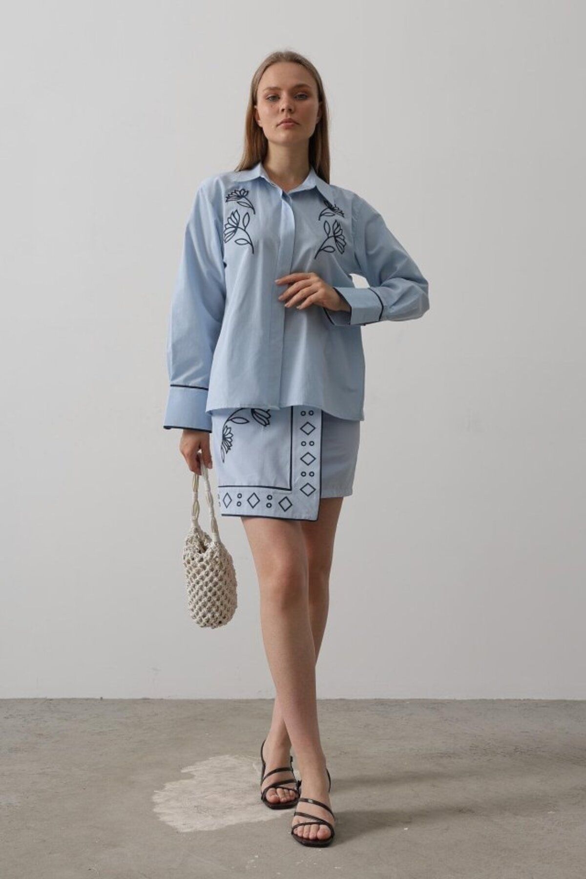 ETİLER COLLECTION Nakış Detaylı Etekli Takım - Bebe Mavisi