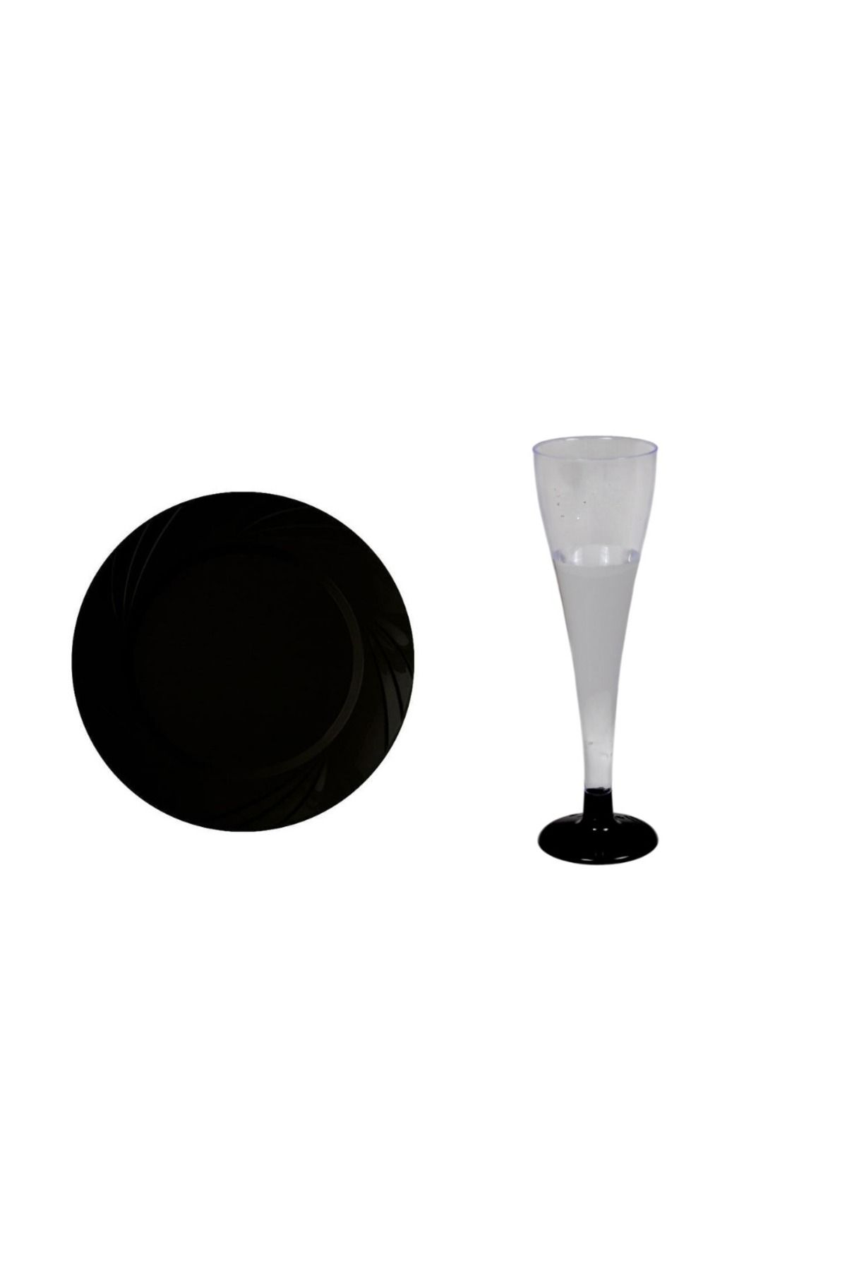 Ambalaj Evi Mika Tabak Şampanya Kadeh Seti 12 Parça Sofra Seti Siyah mika set