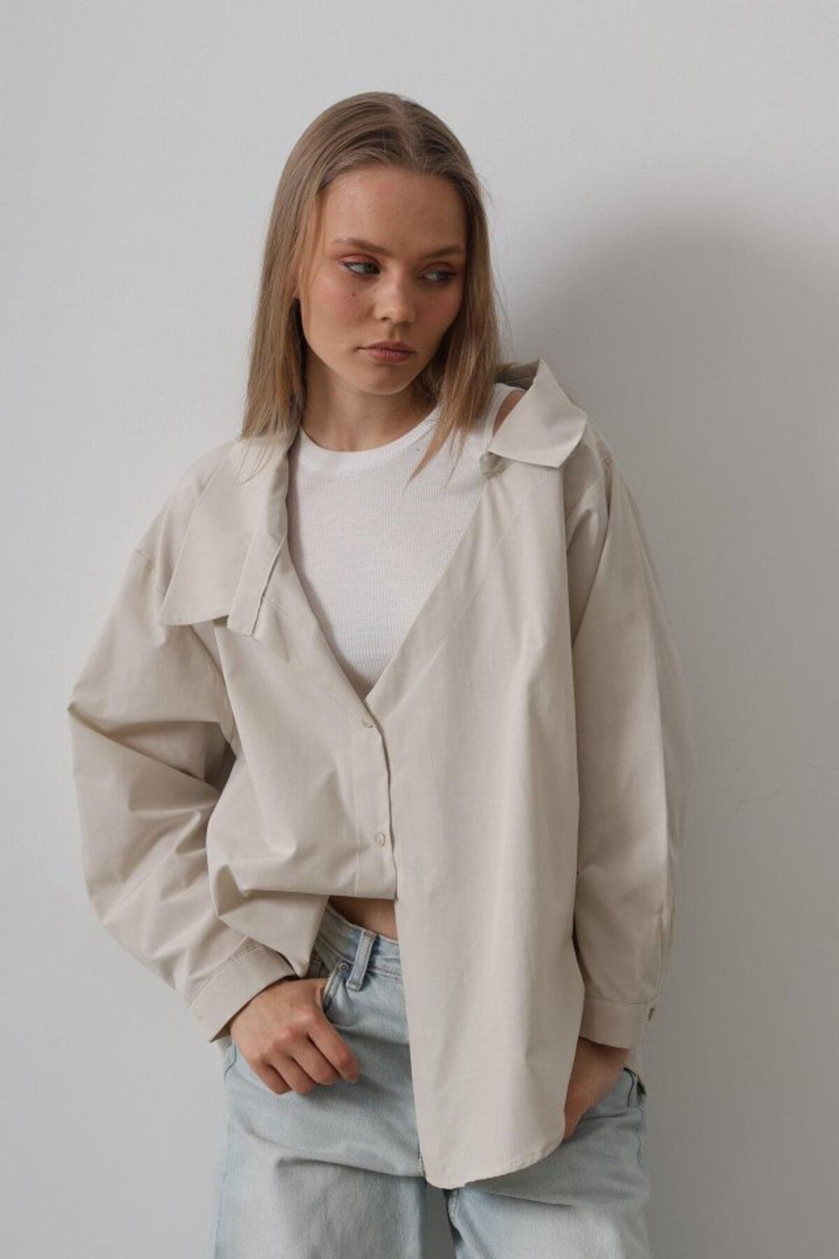 ETİLER COLLECTION Atlet Detaylı Gömlek - Taş