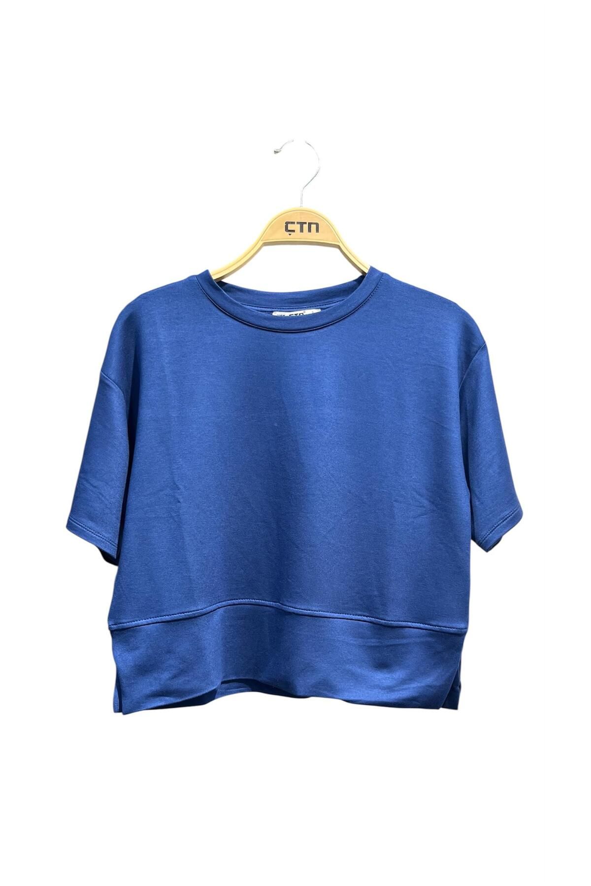 Ctn Kadın Bisiklet Yaka Yanı Yırtmaçlı Orta Boy T-Shirt