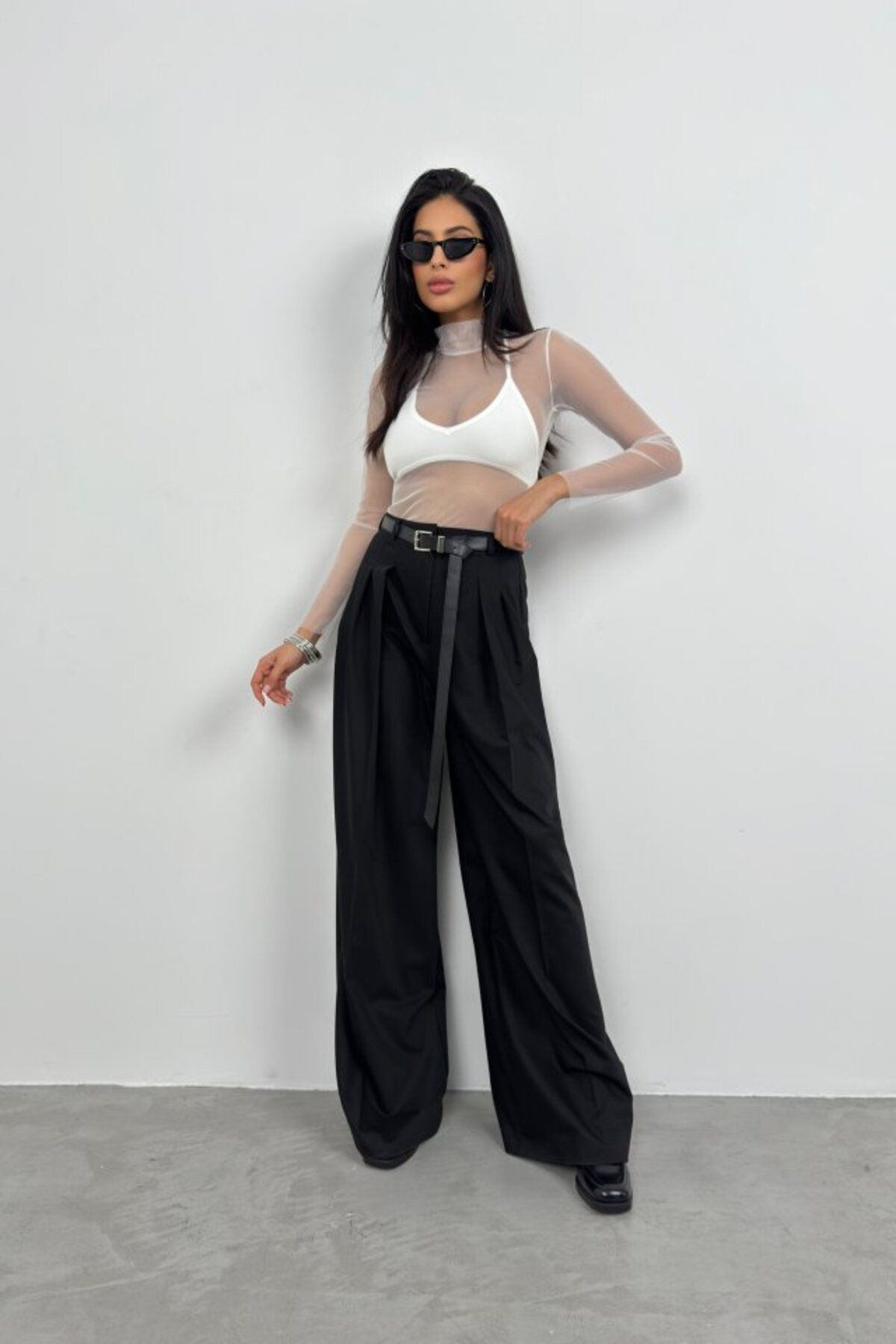 ETİLER COLLECTION Uzun Kol Boyunlu Tül Bluz