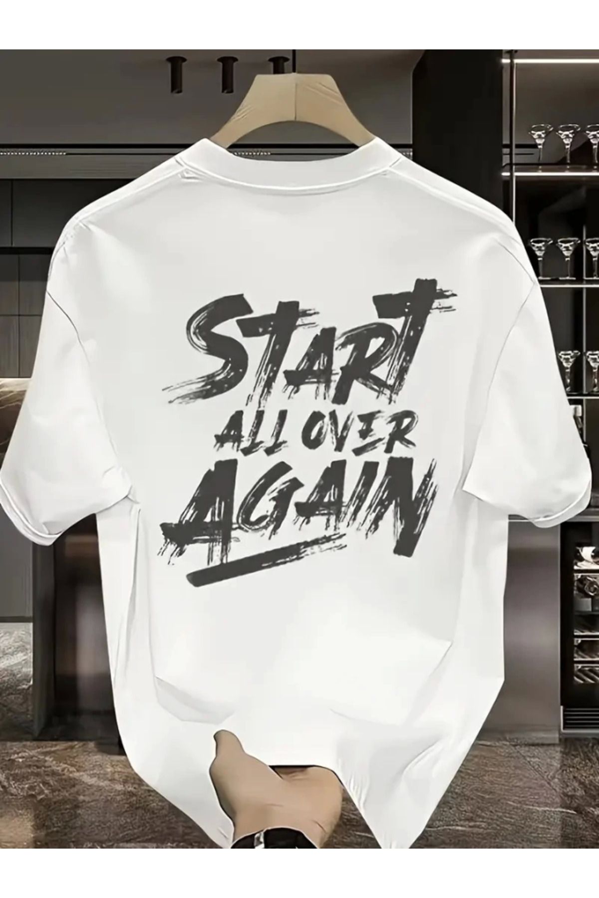 ETİLER COLLECTION Baskılı Oversize Bisiklet Yaka T-shirt - Beyaz