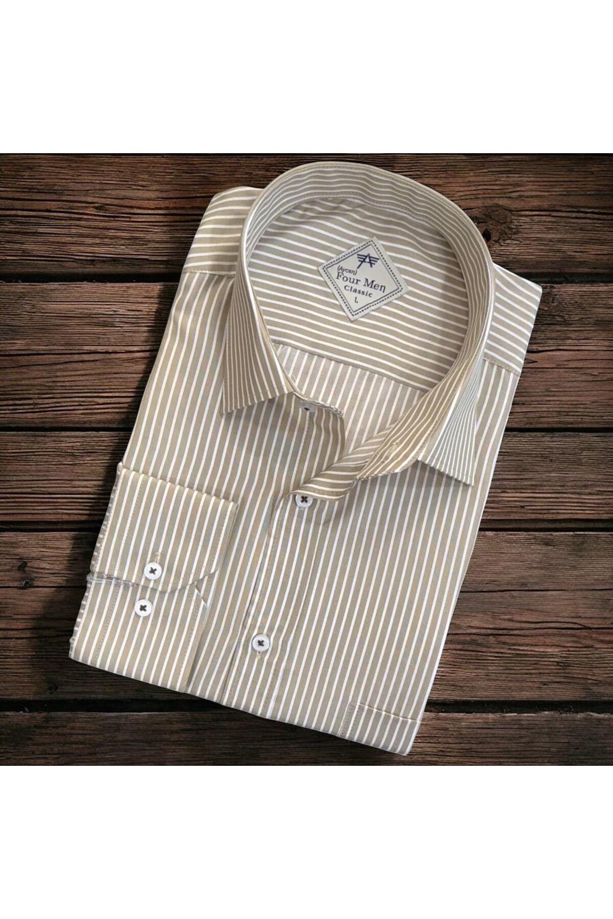 EREN STYLE Linen Keten Klasik Uzun Kollu Terletmeyen Camel Erkek Gömlek (Regular Kalıp)