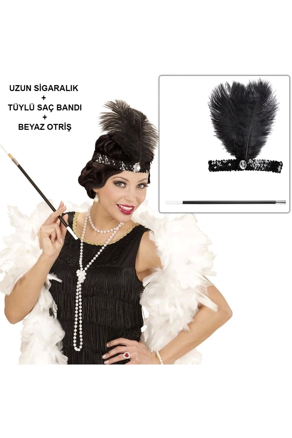 CANSA Retro Charliston Otrişli Aksesuar Seti – 2039ler 9039lar Gatsby Kostüm Seti