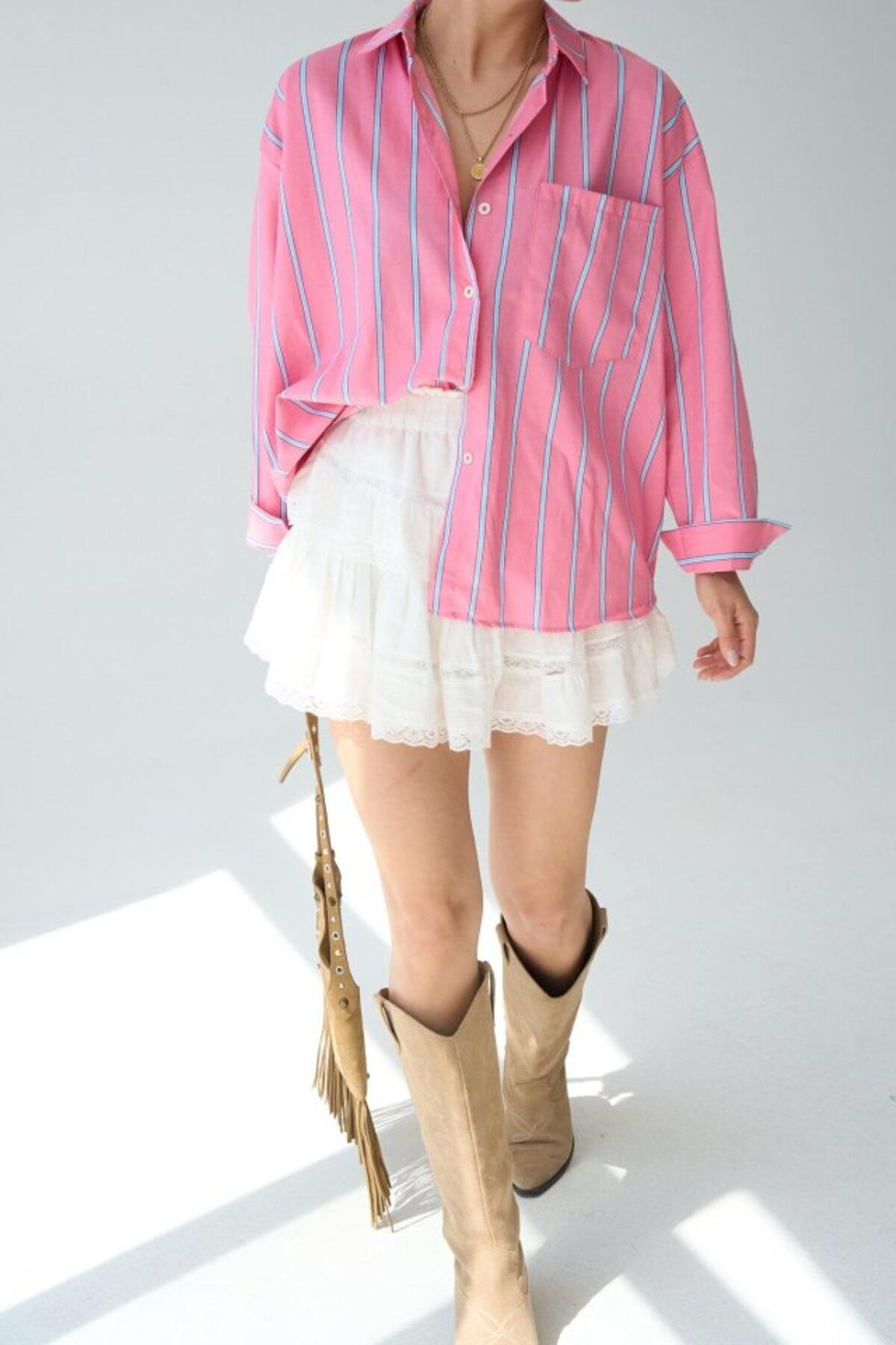 ETİLER COLLECTION Cepli Gömlek - Pembe-Mavi