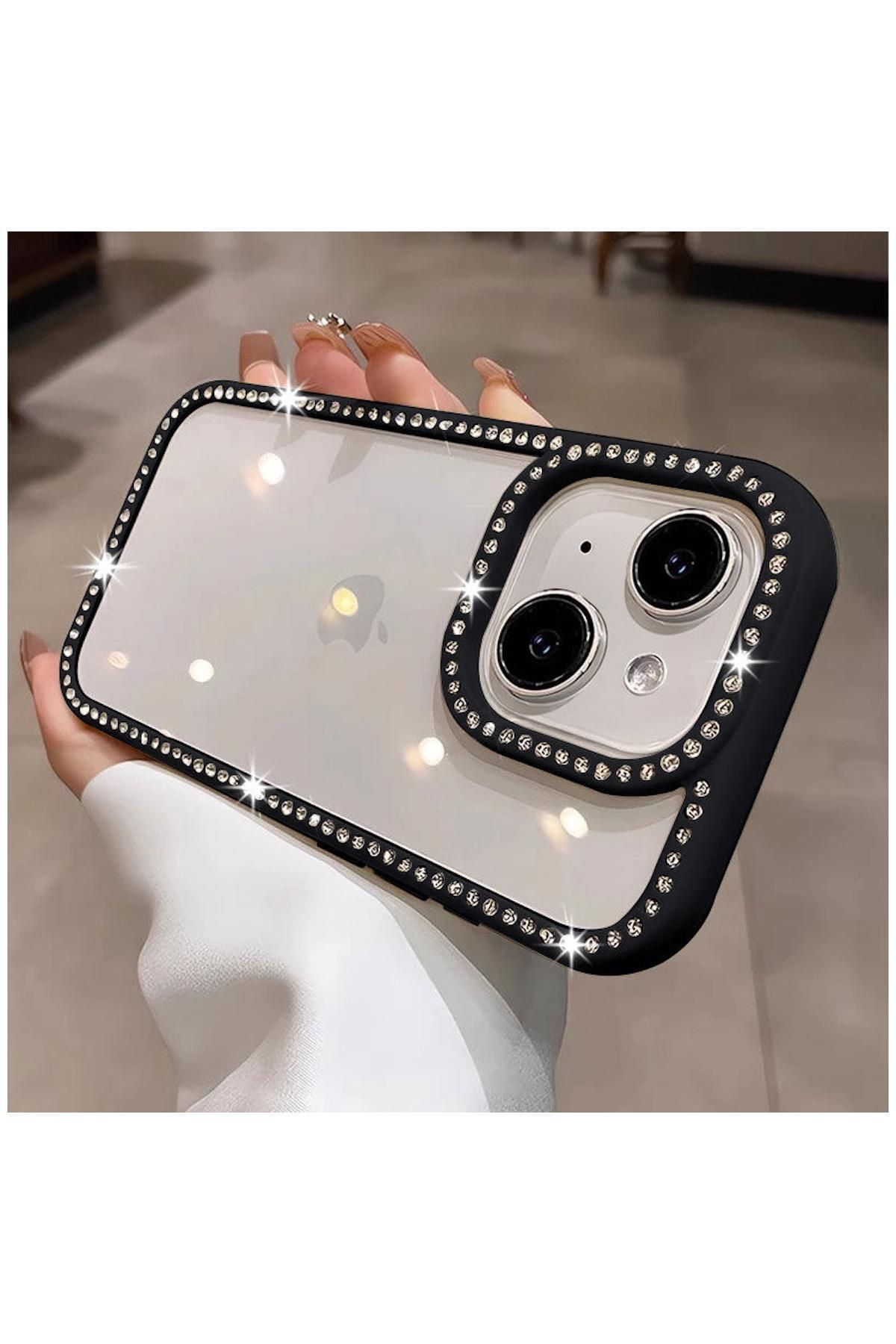 Pro Aksesuar Apple iPhone 13 Uyumlu Kılıf Parıltılı Diamond Silikon Kılıf Siyah