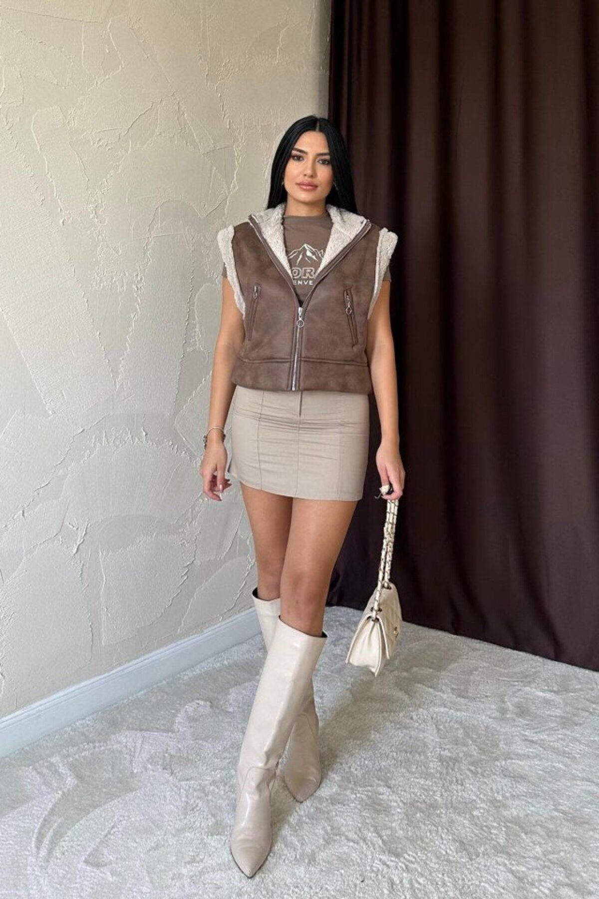 ETİLER COLLECTION Kahverengi Cepli Kısa Yelek