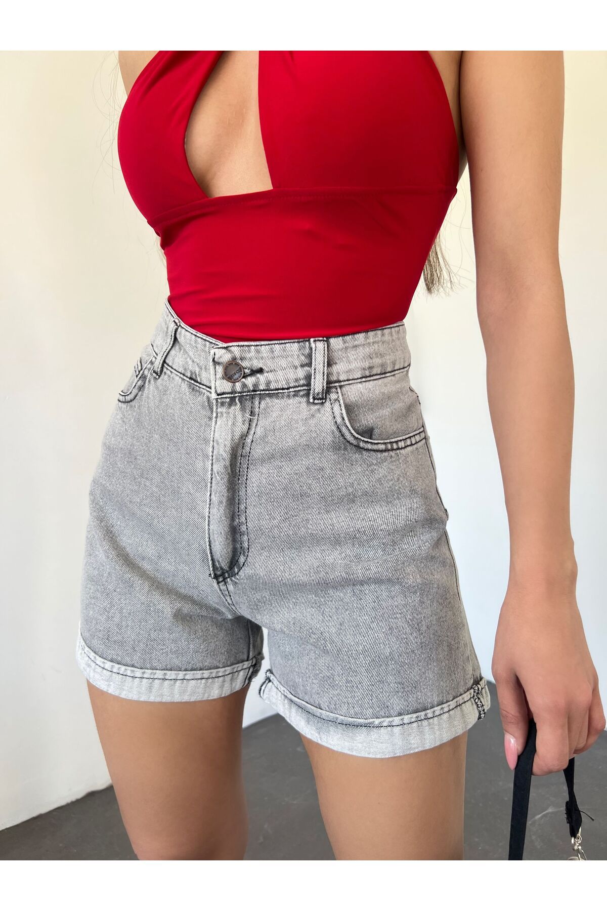 BEEMU Duble Paça Yıkamalı Denim Şort