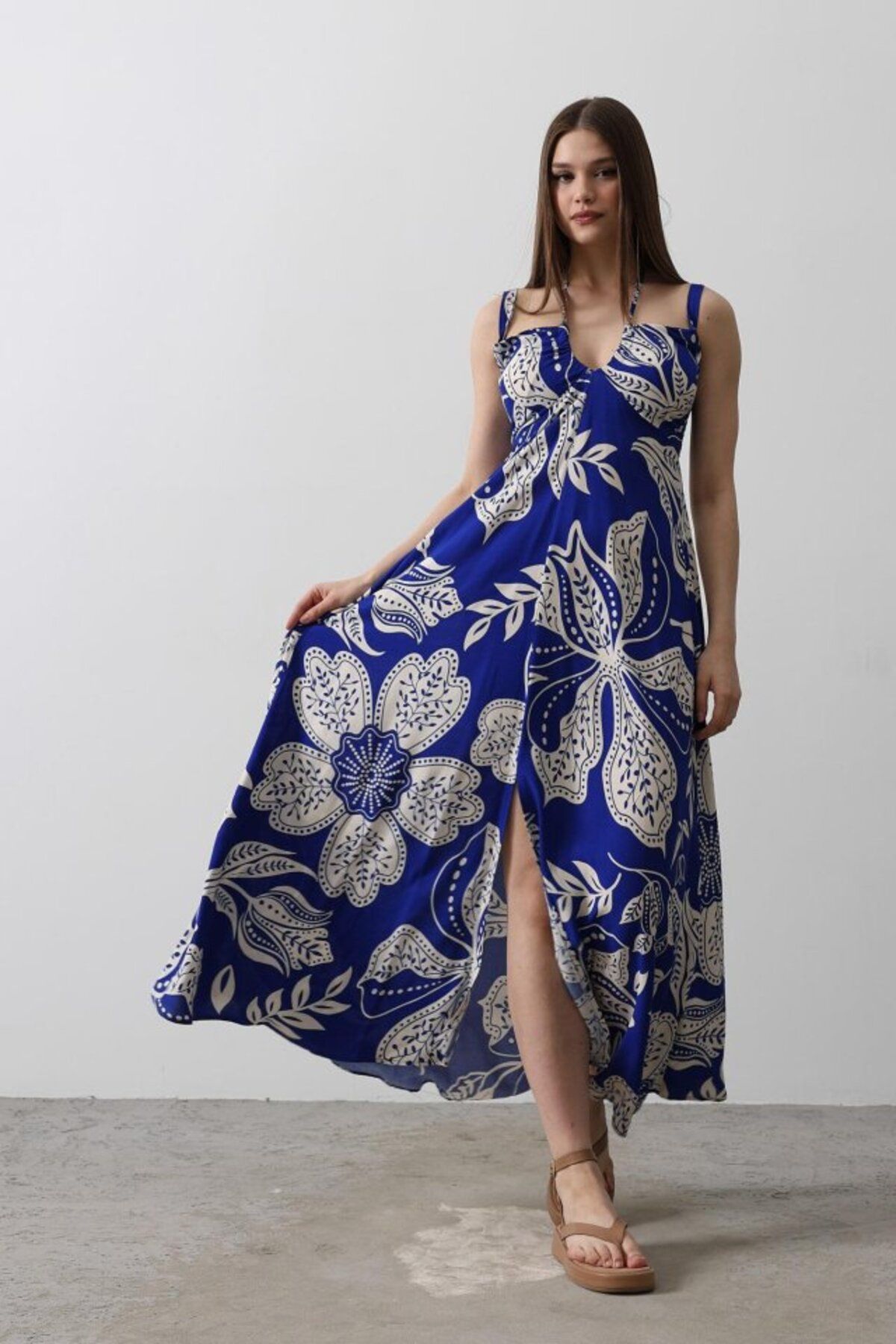 ETİLER COLLECTION ASKILI VİSCON ELBİSE - Saks