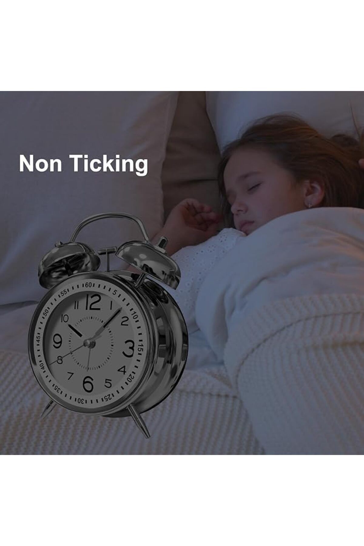Other-Loud Battery-Operated Twin Bell Alarm Clock, Backlight, Snooze Function,(Silver,4") 6