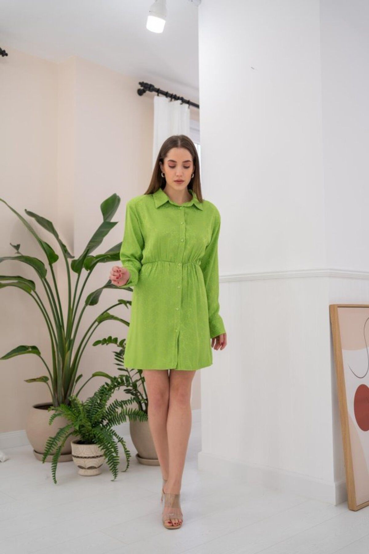 ETİLER COLLECTION Yeşil Desenli Jakar Elbise
