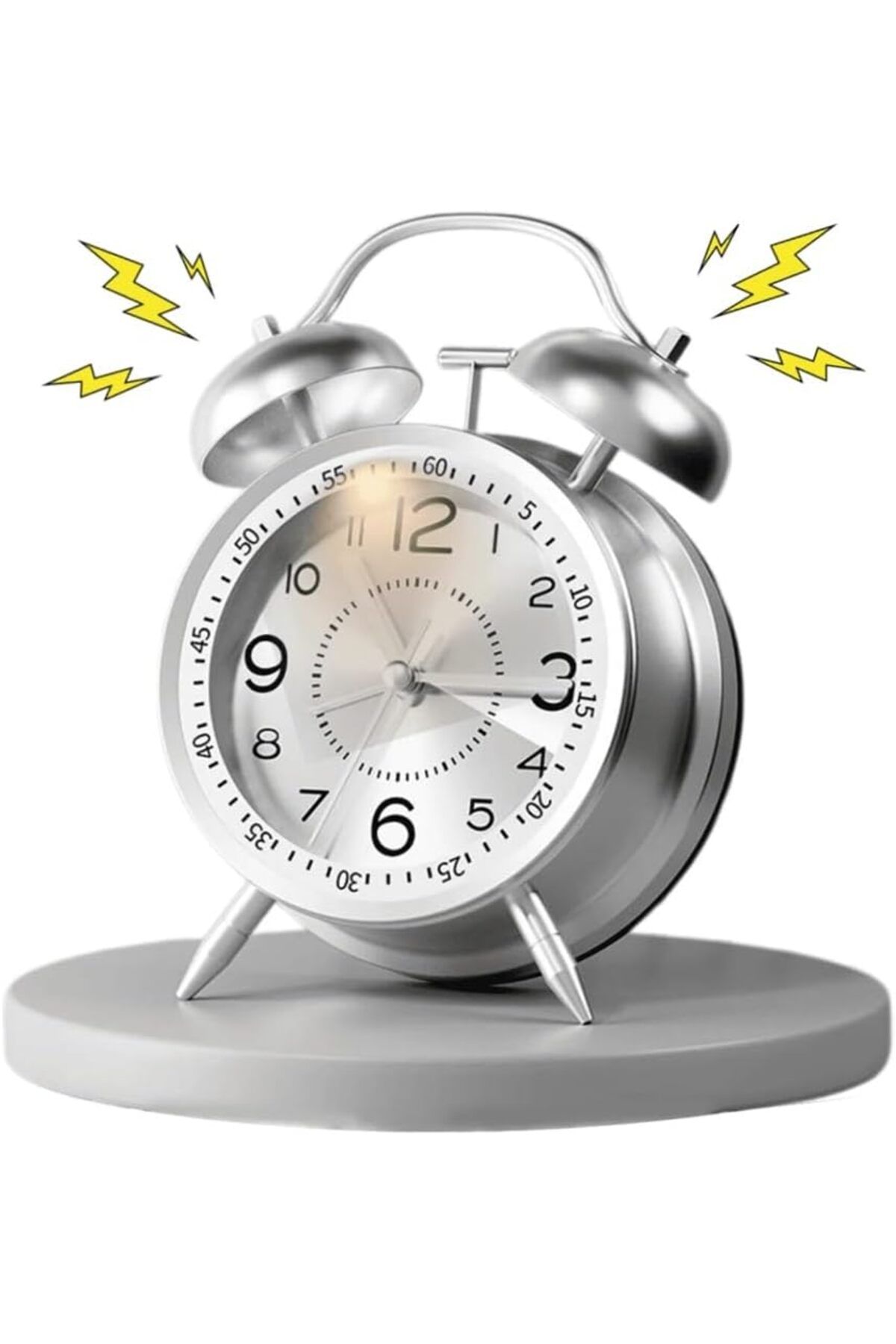 Other-Loud Battery-Operated Twin Bell Alarm Clock, Backlight, Snooze Function,(Silver,4") 7