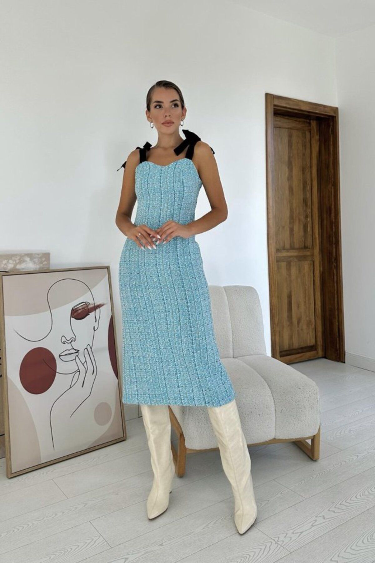 ETİLER COLLECTION Mavi Kurdeleli Elbise