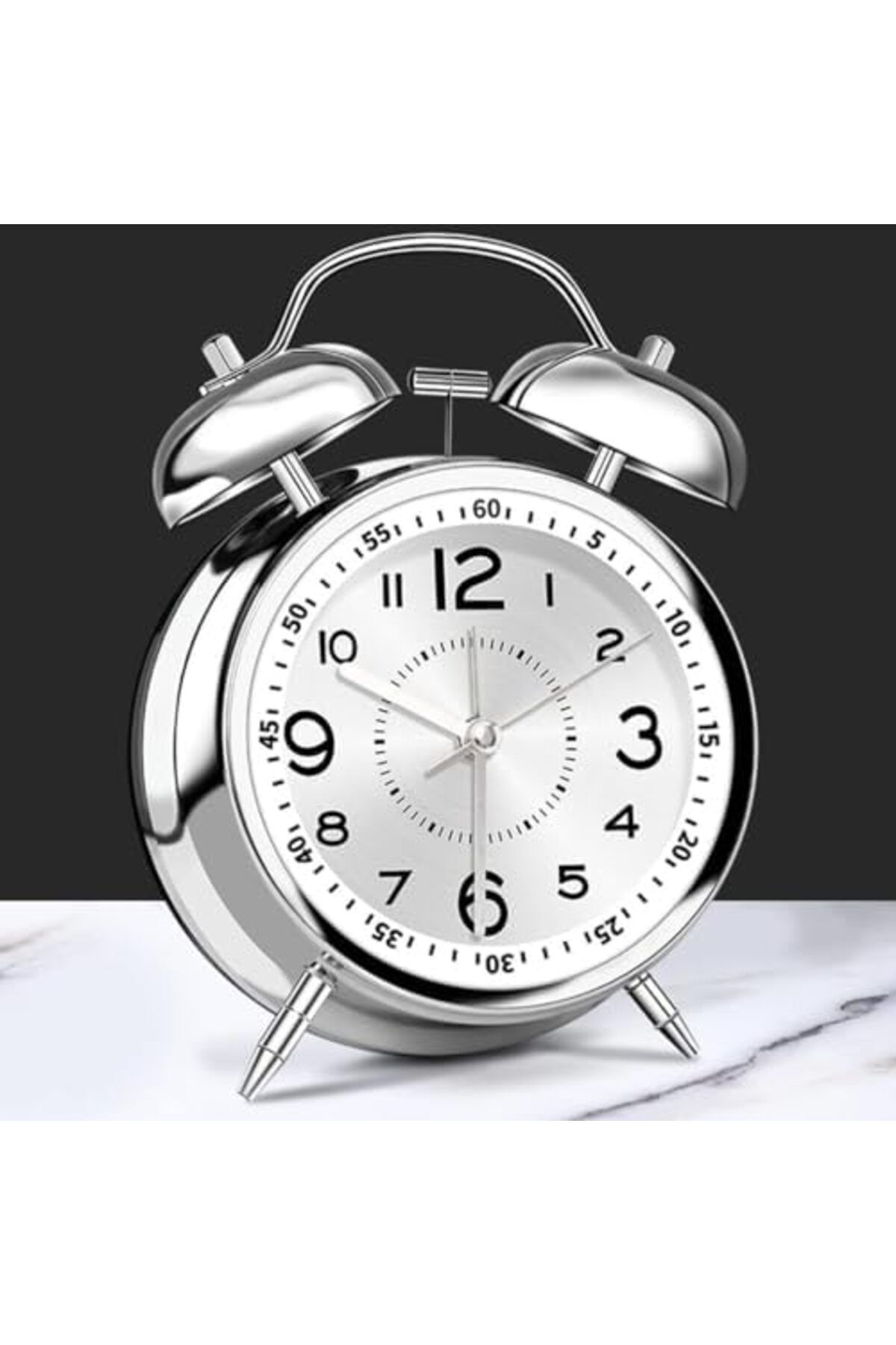 Other-Loud Battery-Operated Twin Bell Alarm Clock, Backlight, Snooze Function,(Silver,4") 9
