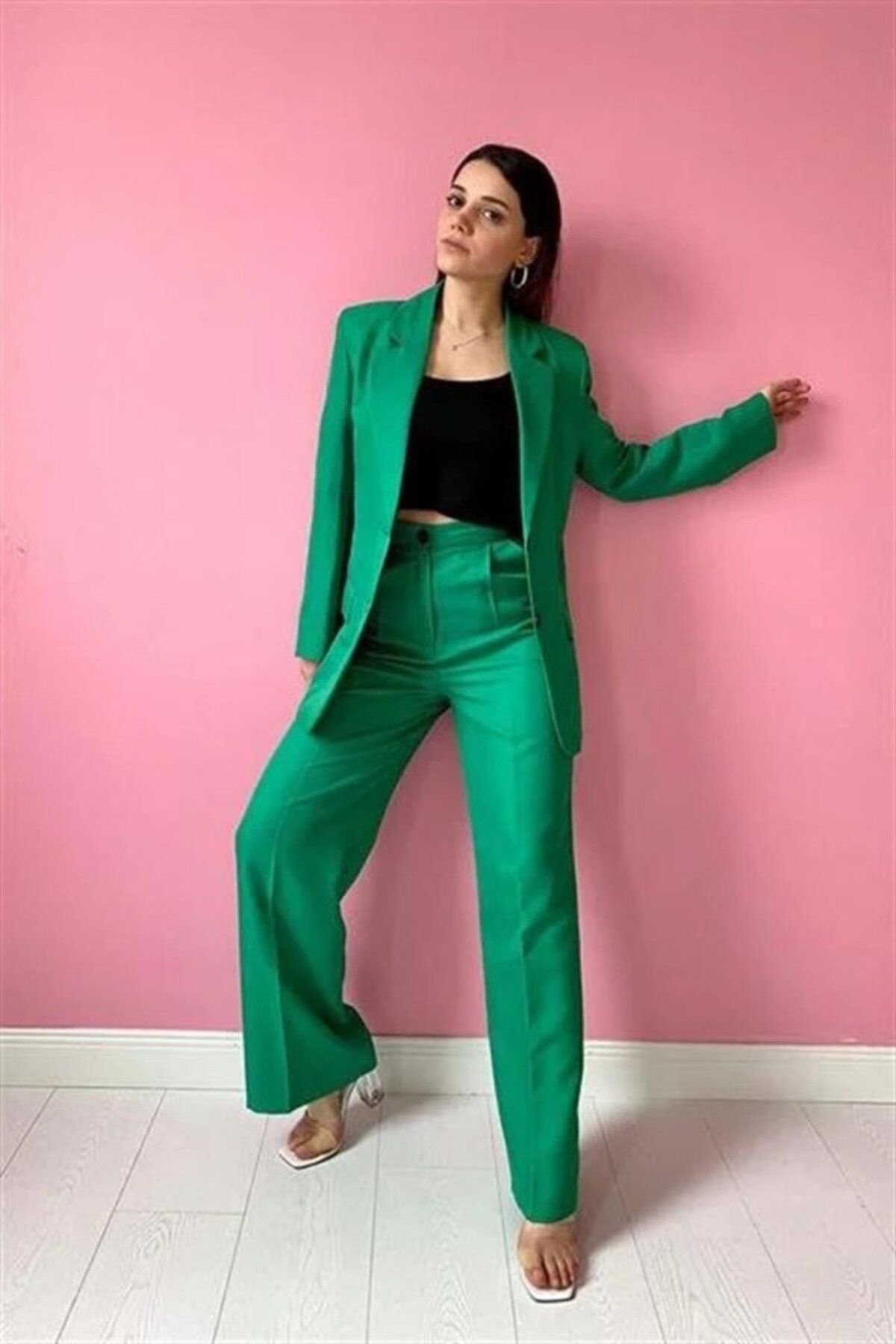 ETİLER COLLECTION Yeşil Çift Düğmeli Ceket Ve Pantolon Takım