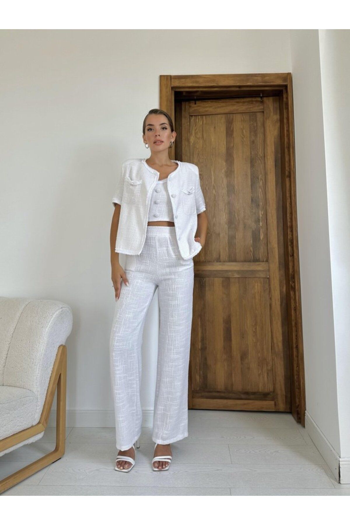 ETİLER COLLECTION Ekru Askılı Büstiyer Ceket Ve Pantolon Takım