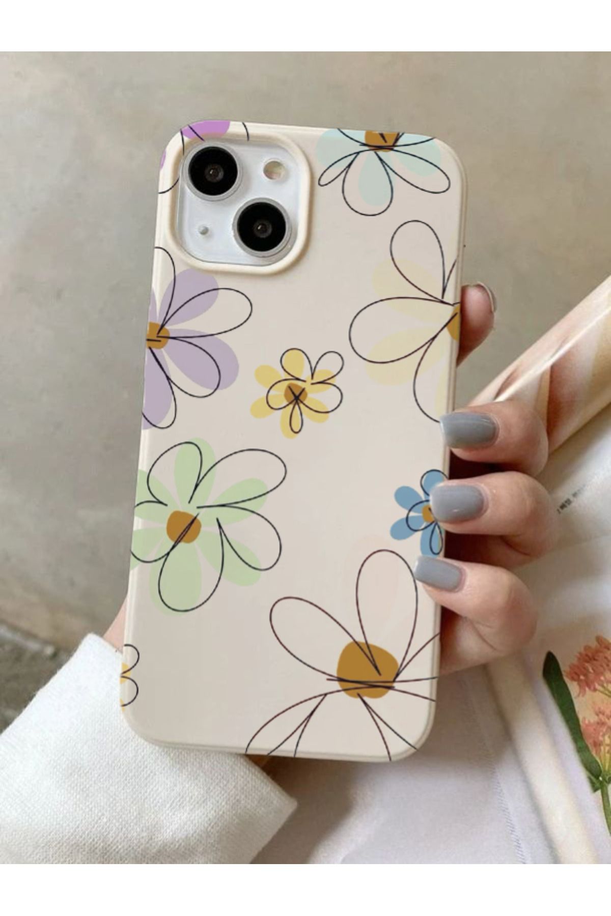 CatzeiN İphone 13 Ve 14 ile Uyumlu Lansman Çiçek Desen Baskılı Lüx Silikon Kılıf