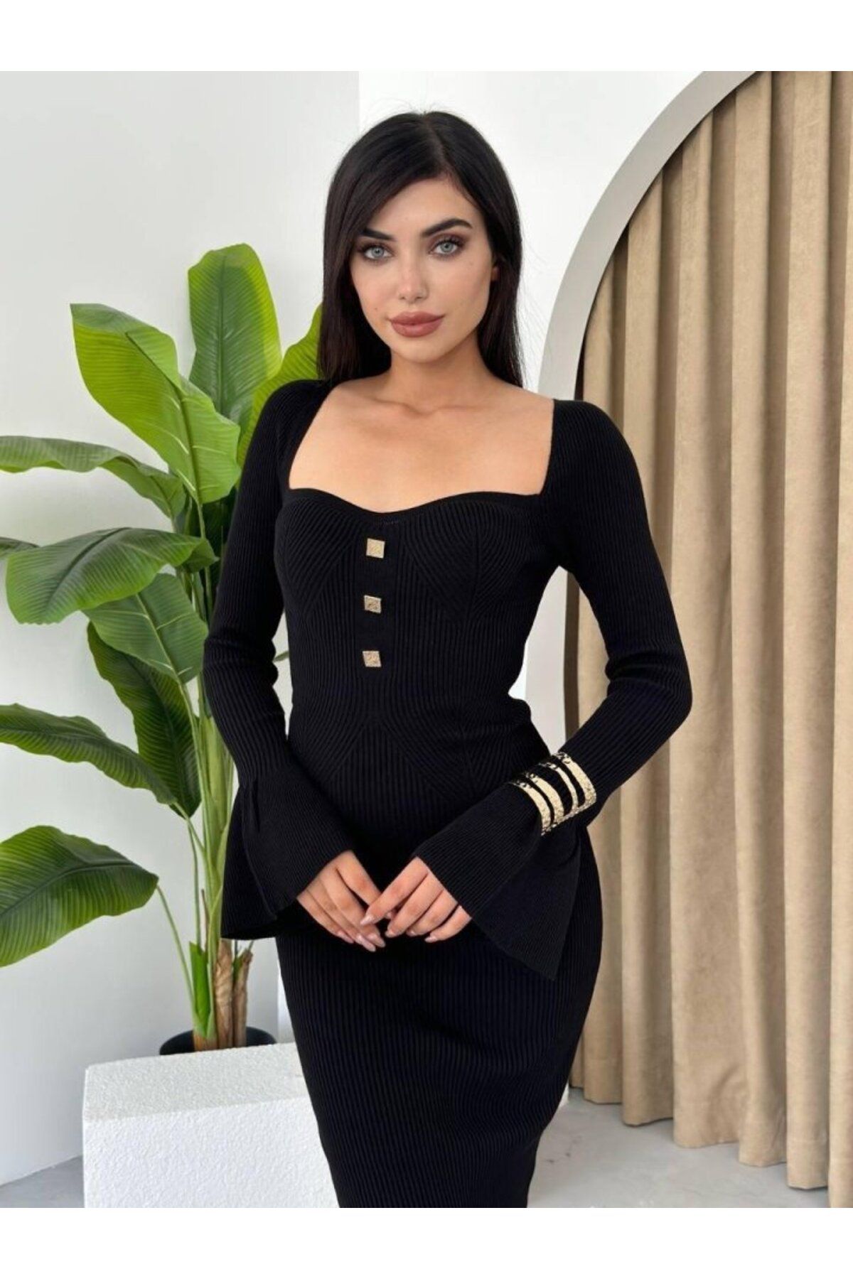 ETİLER COLLECTION Zenica Düğme Detay Triko Elbise