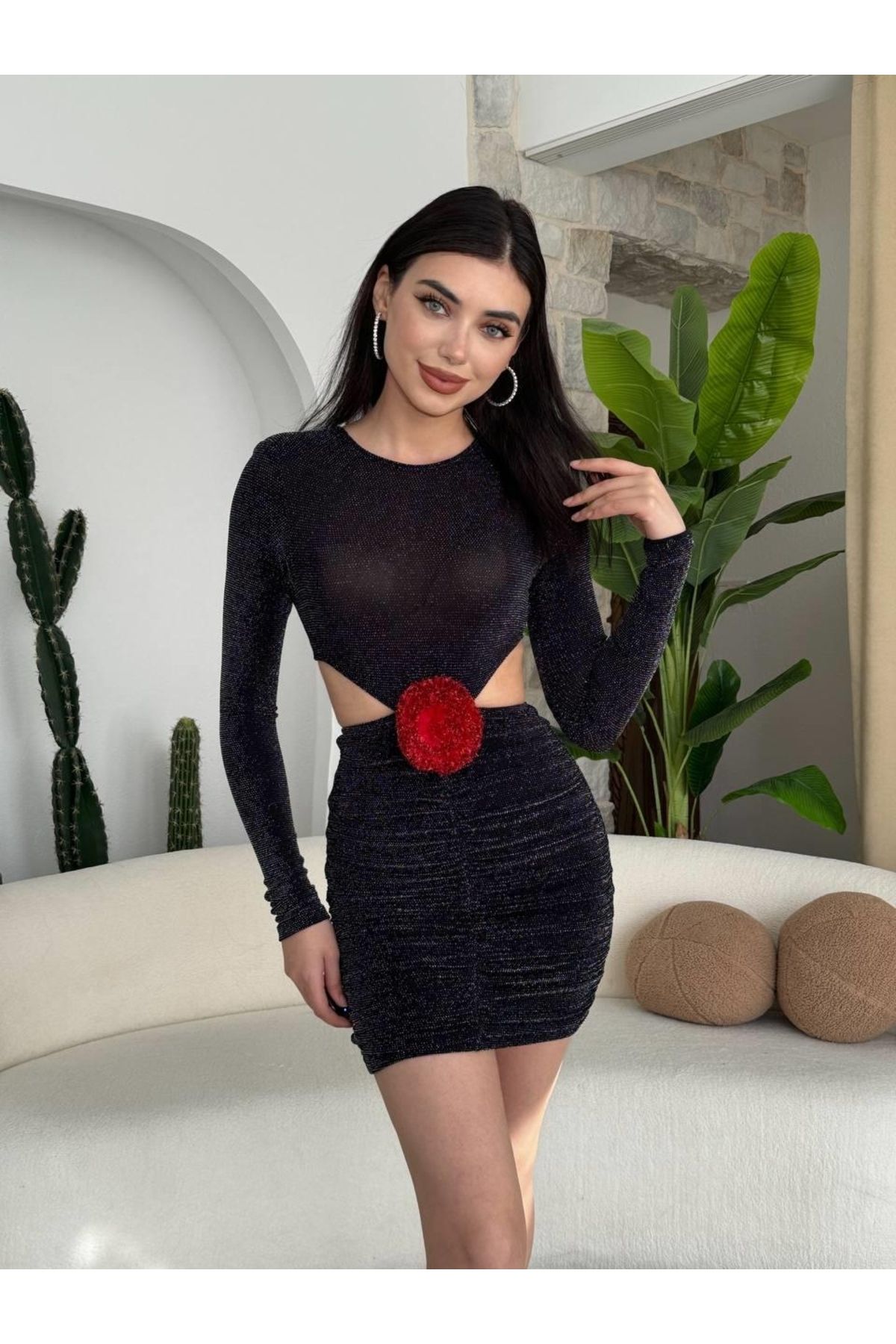 ETİLER COLLECTION Sarih Gül Detaylı Elbise