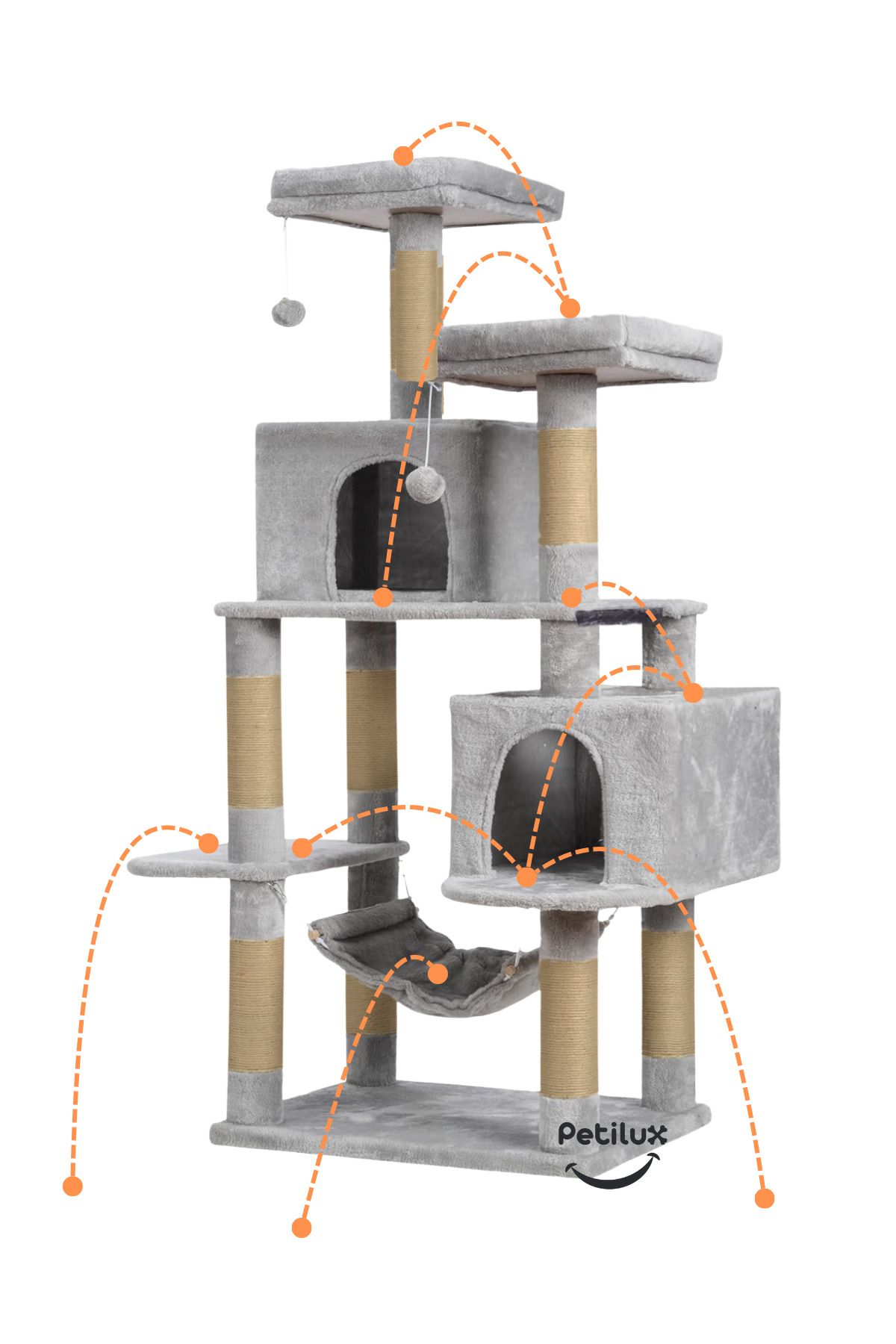 Petilux-Double Slot Luxury Large Size Scratching Cat Play House with Hammock Cat Scratching 5