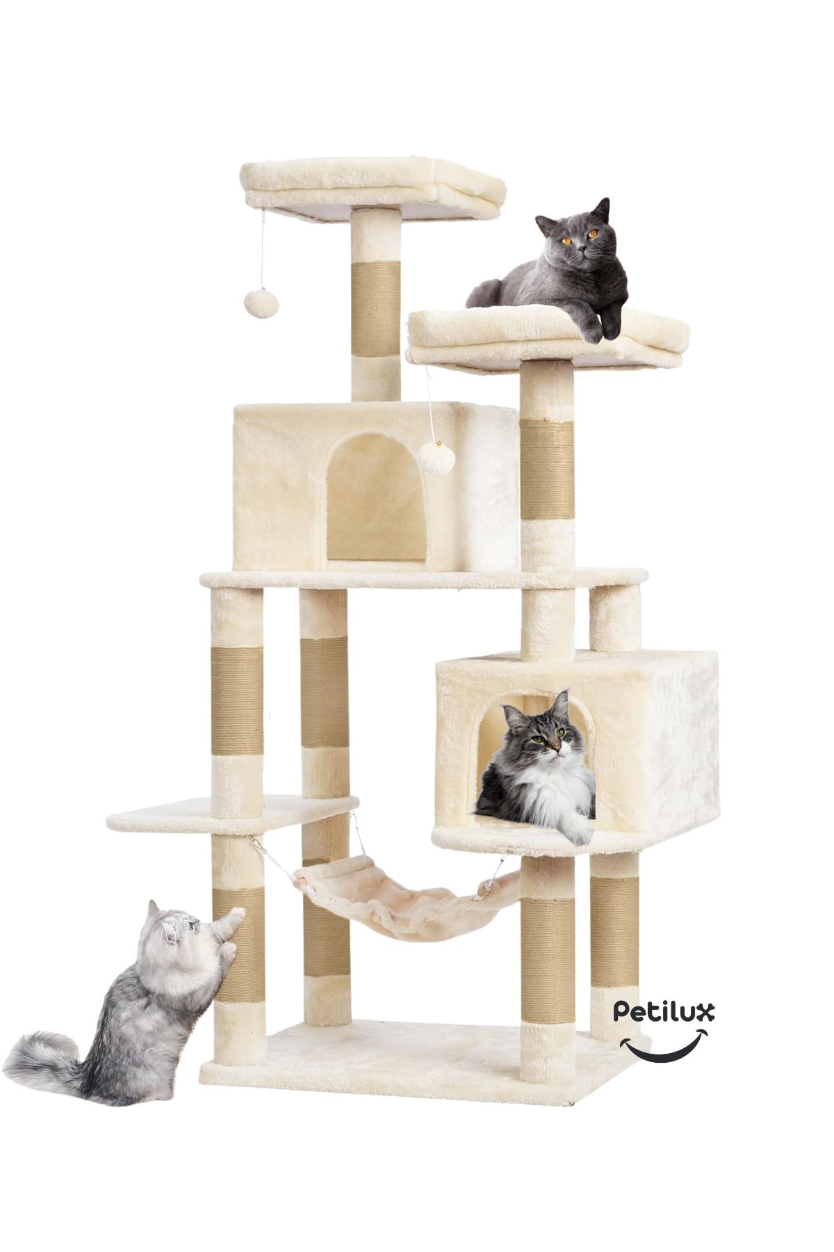Petilux-Double Slot Luxury Large Size Scratching Cat Play House with Hammock Cat Scratching 3