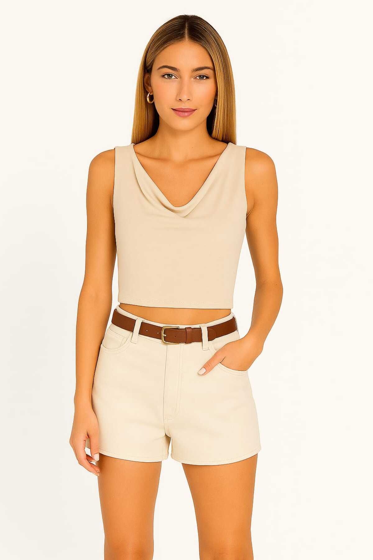 By Kul Design Kadin Degaje Yaka Sirt Dekolte Crop