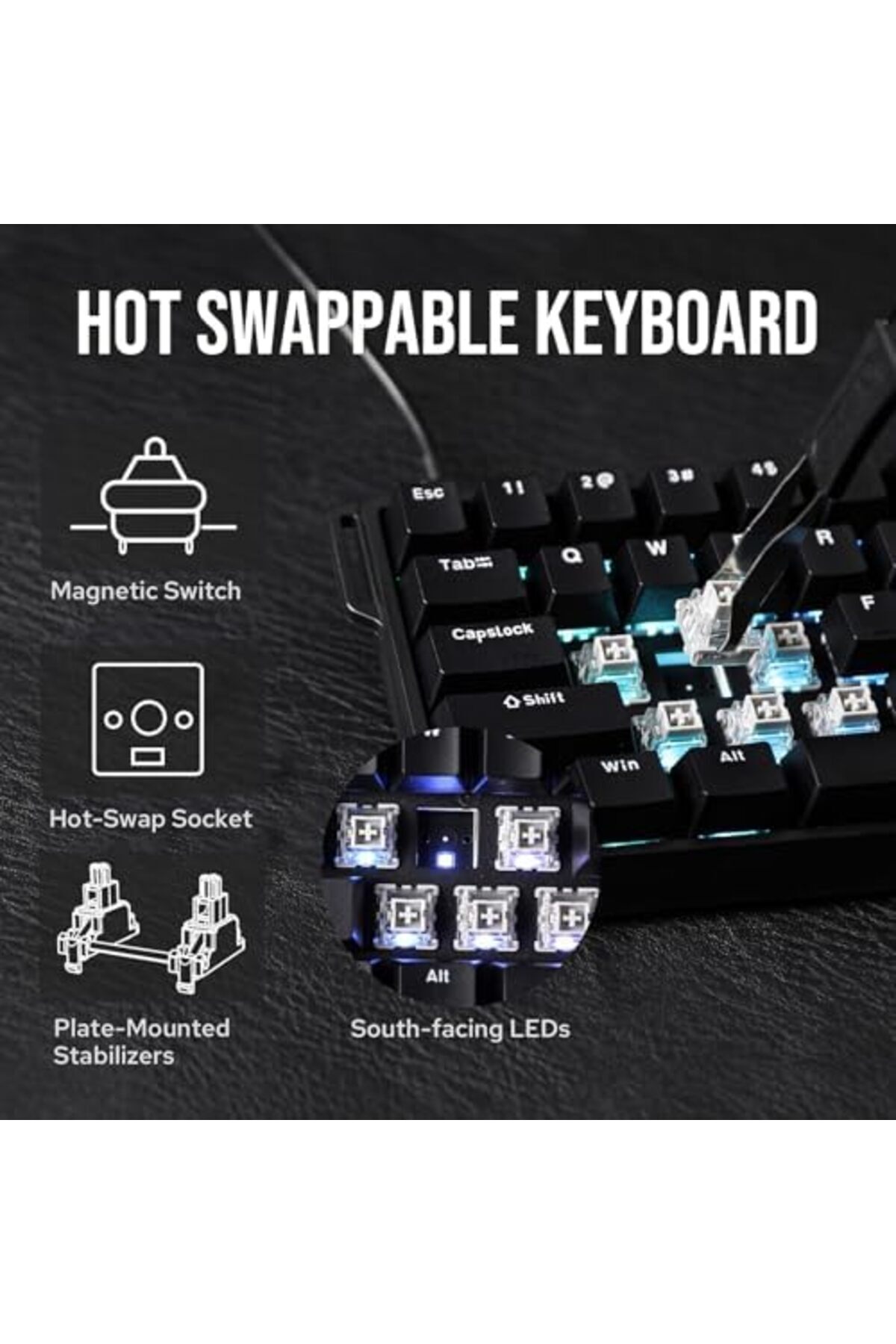 Epomaker-AULA WIN68 HE Magnetic Keyboard with Adjustable Actuation, Hall Effect Keyboard with 0.3ms 6