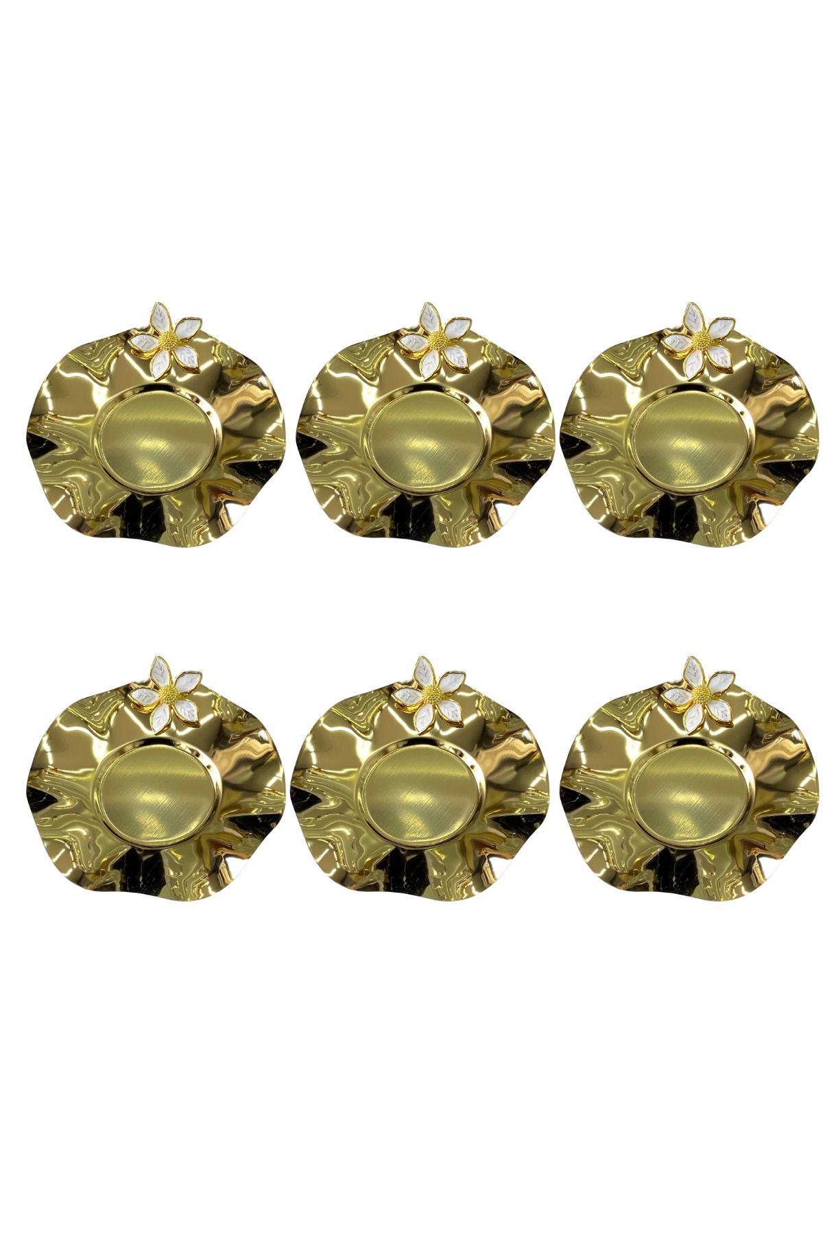 mucit home 6 lı Küçük Papatya Motifli Gold Çay Tabağı