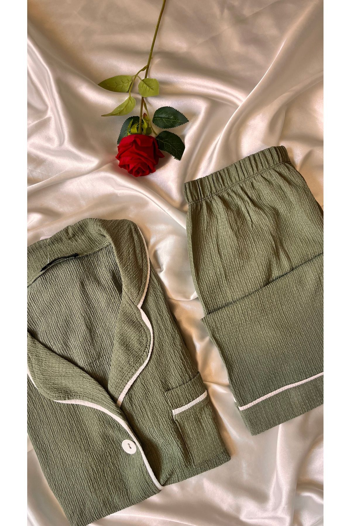 beshineunderwear Haki Bürümcük Şortlu Pijama Takımı