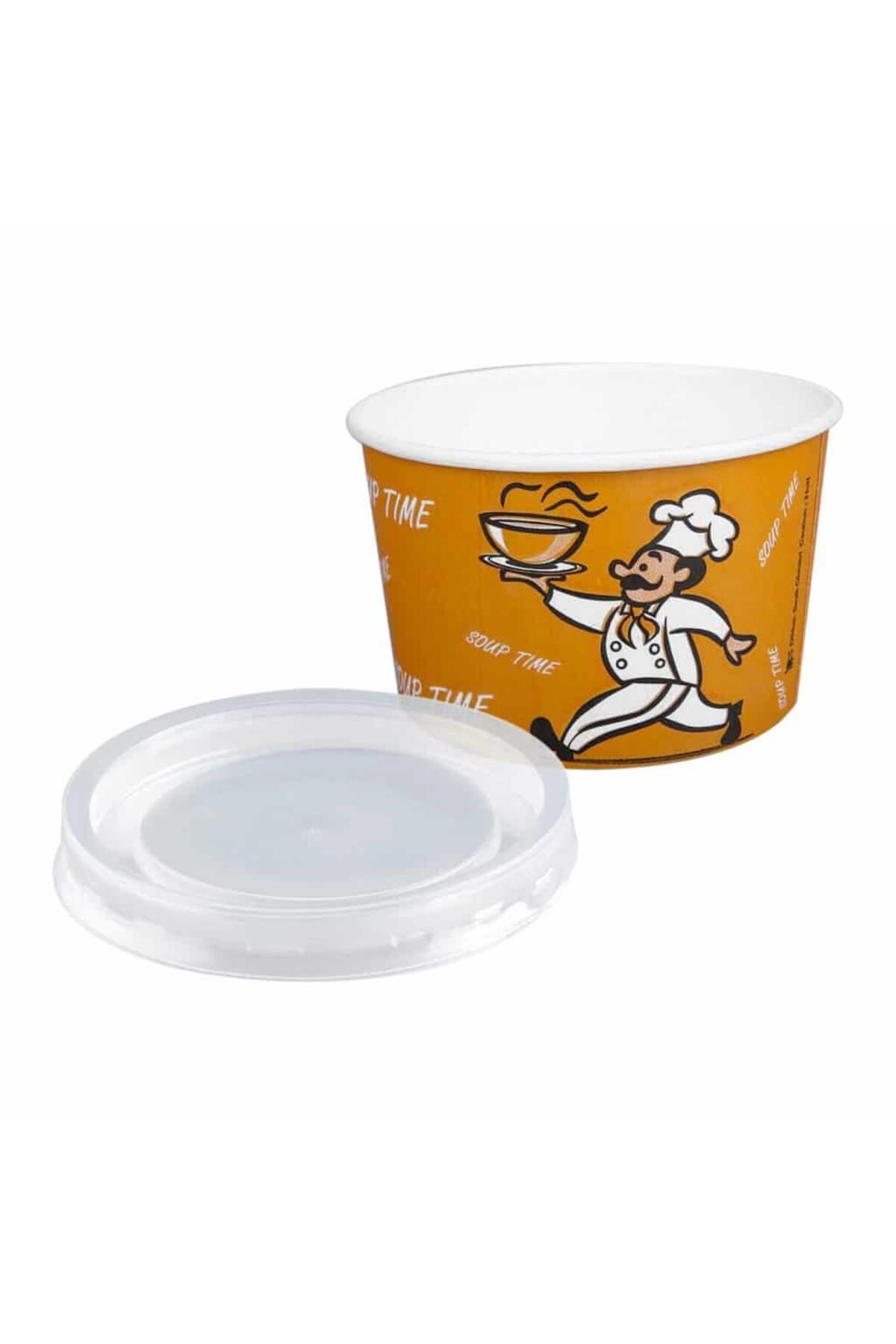 DAĞYÜCE YüceCup Kraft Kağıt Şeffaf Kapaklı Çorba Kasesi - 14 Oz - 480 Ml. - 100 Adet / Kase + Kapak