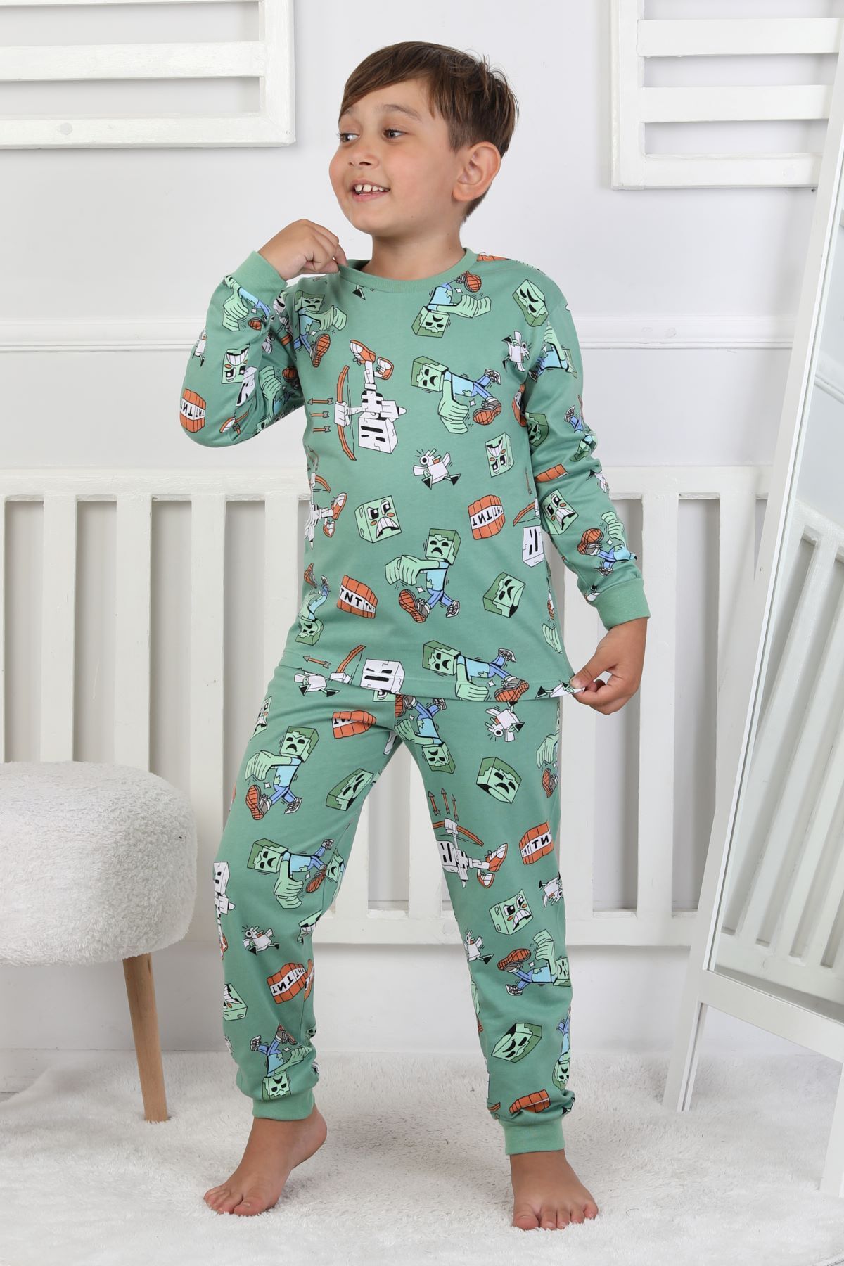 ZUZUNGA-Computer Game Patterned Boys' Pajama Set 5