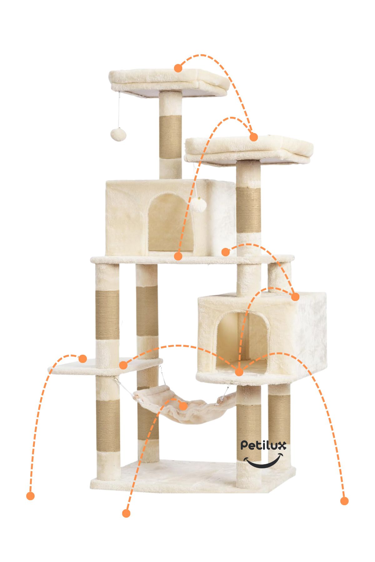 Petilux-Double Slot Luxury Large Size Scratching Cat Play House with Hammock Cat Scratching 5