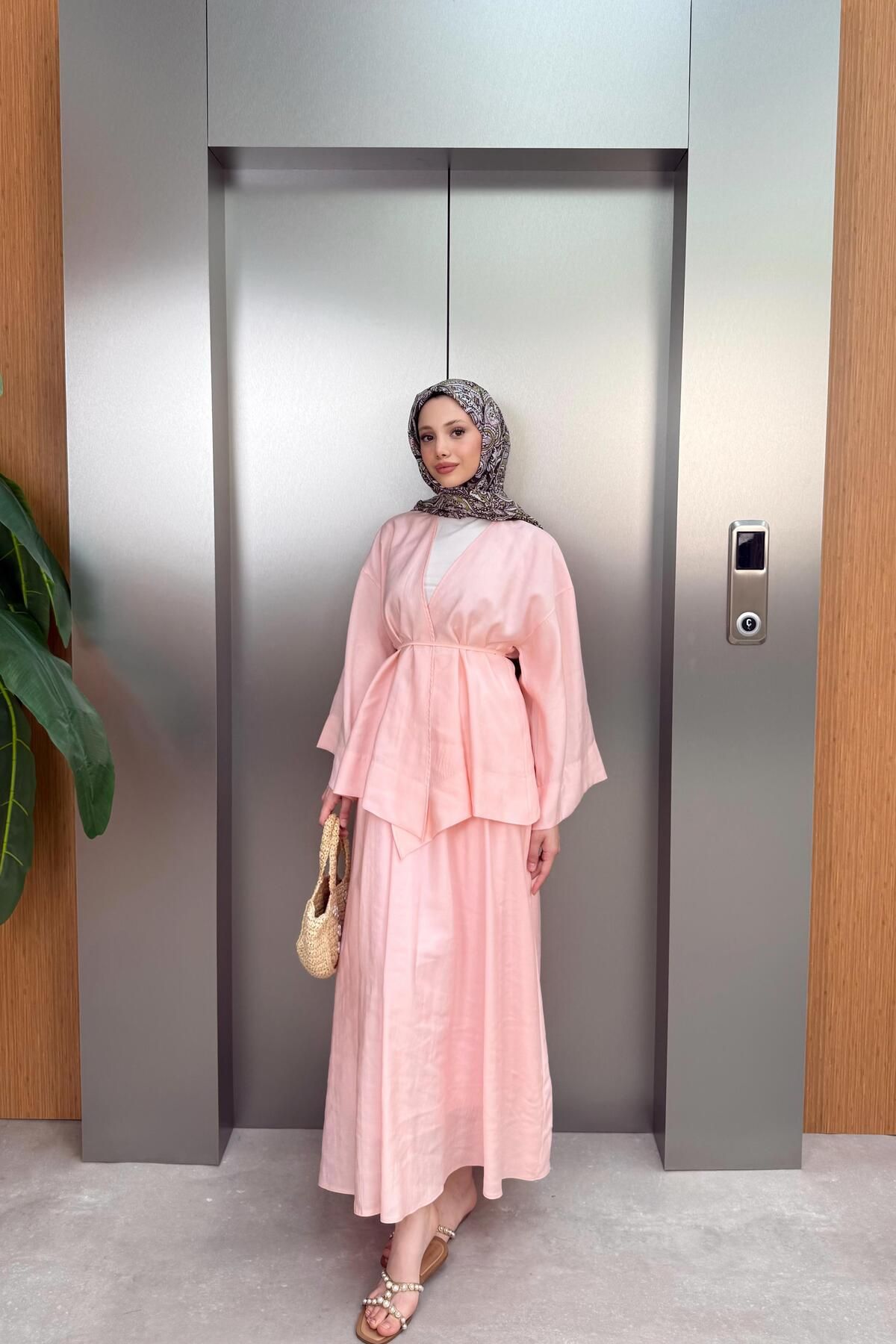 QUQA Etekli Kimono Takım - Pudra