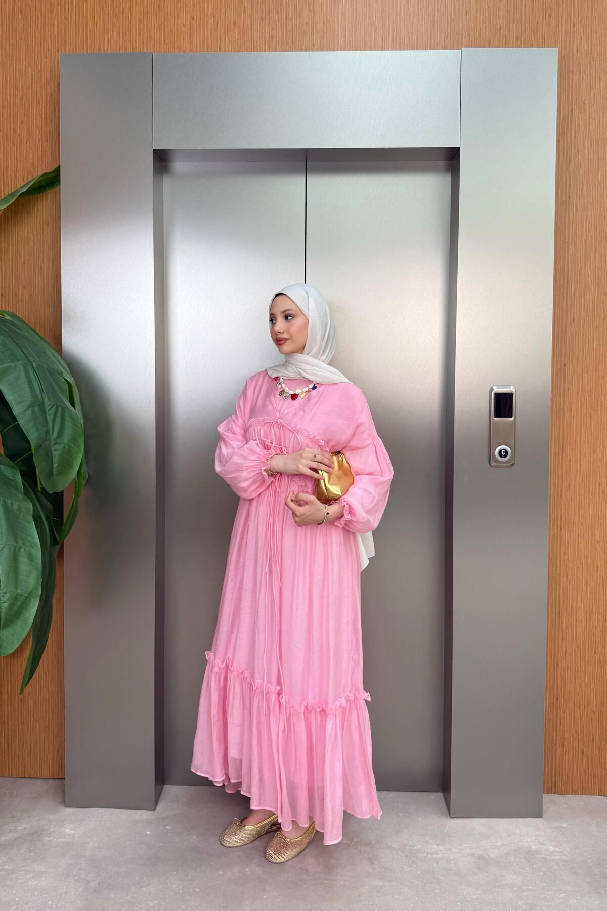 QUQA Güpürlü Vual Elbise - Pembe