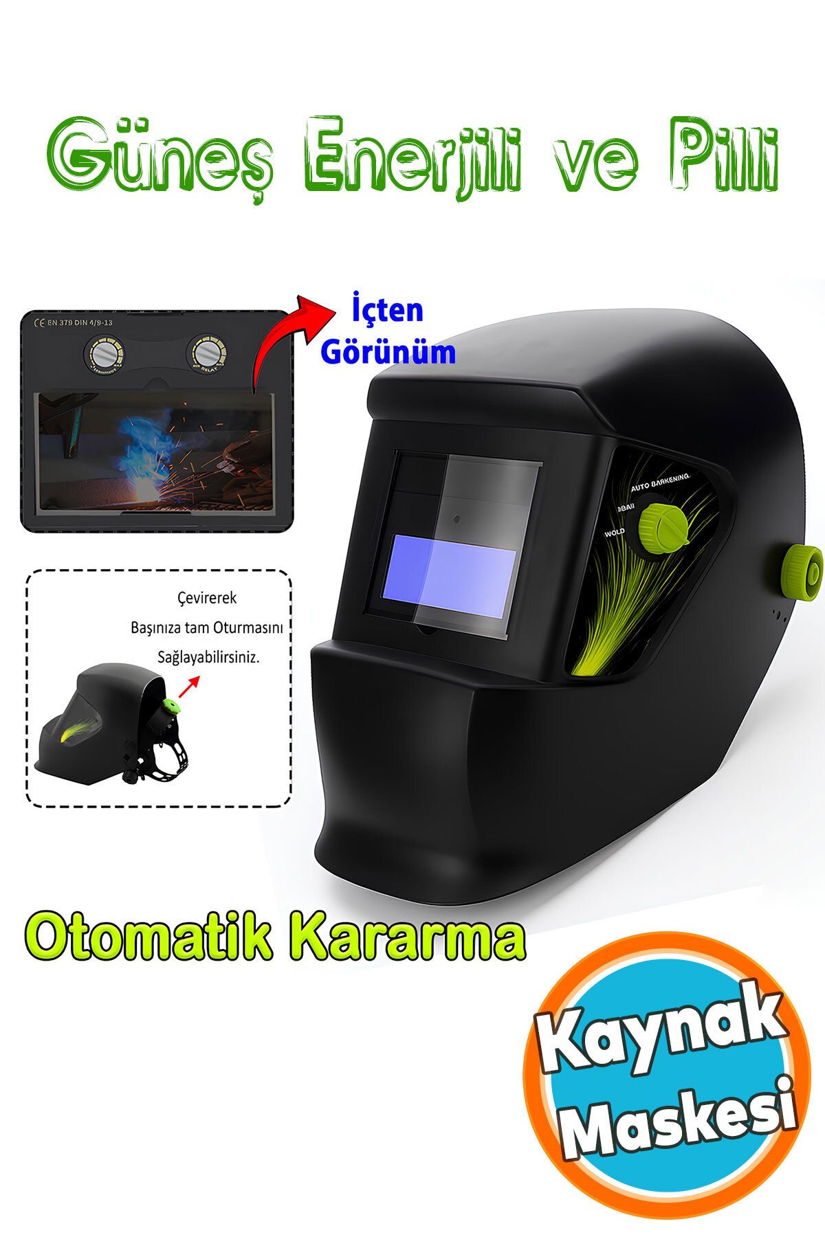 NZB Güneş Enerjili Pilli Otomatik Kararan Solo Pro Ayarlı Baş Maskesi Siperlik Kartuşlu Kaynak Gözlüğü