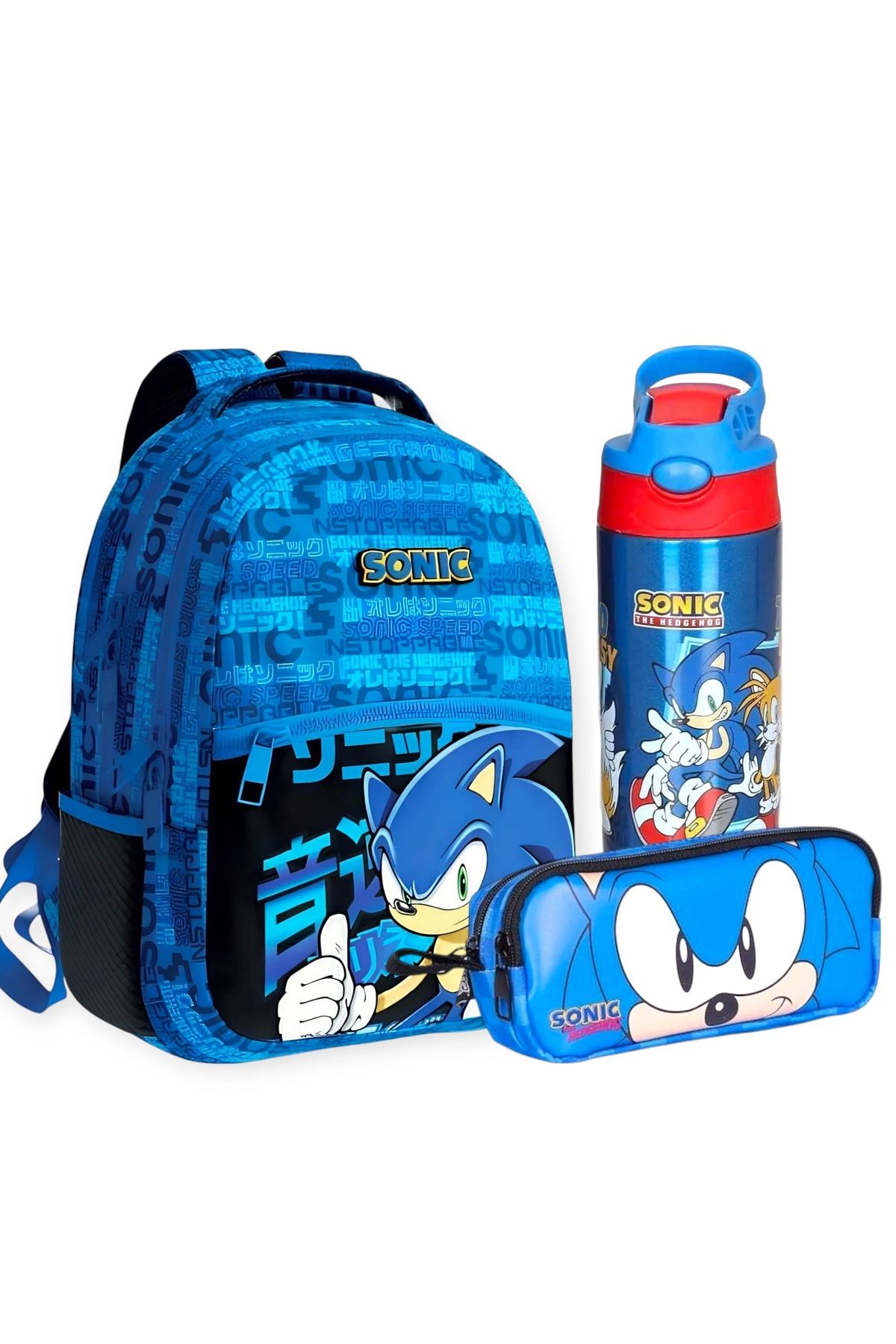 Sonic Boom Okul Çantası , Kalem Çantası - Sonic Çelik Matara 500 Ml Hediye