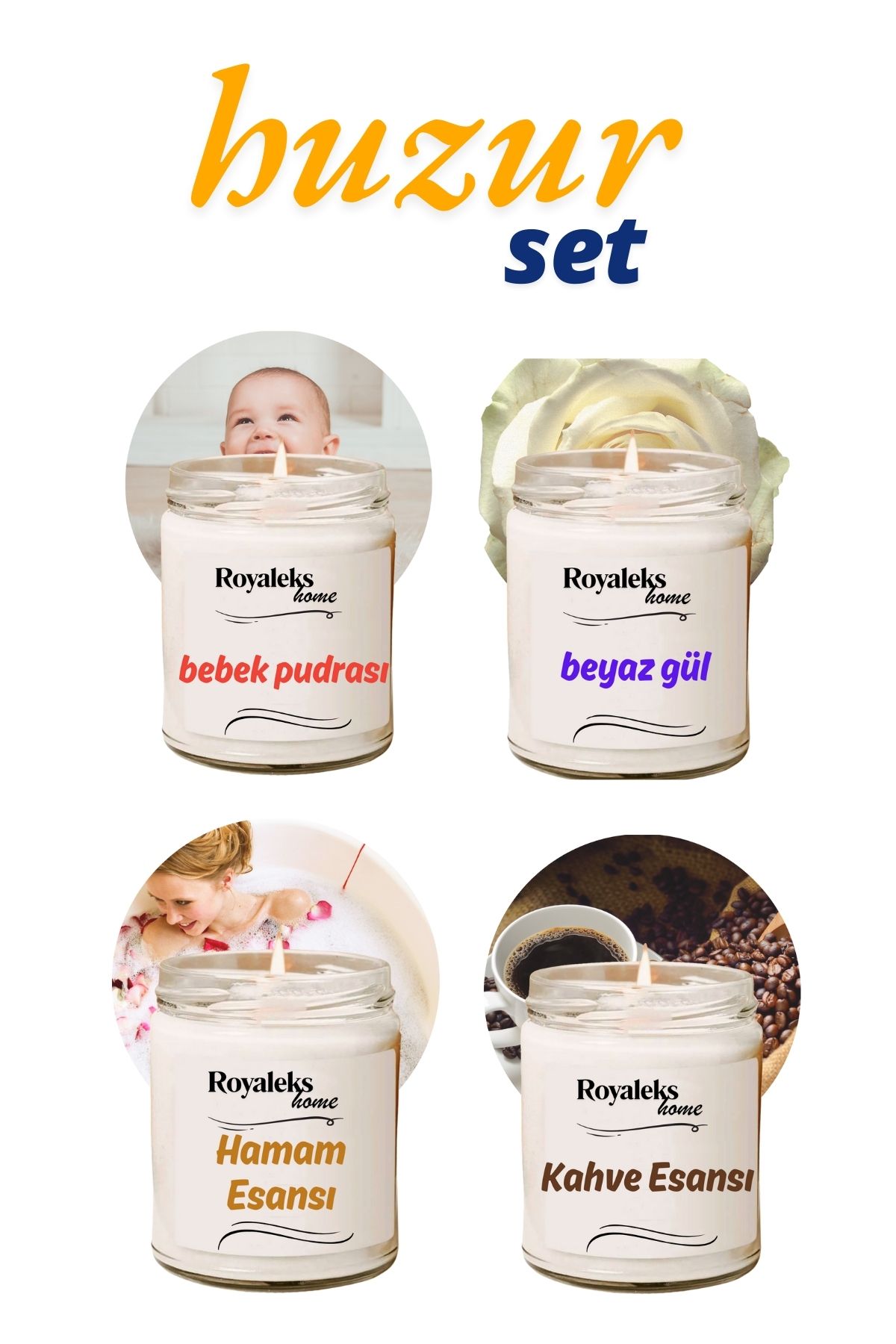 Meleners 4 Adet Doğal Özel Seri Kokulu Dekoratif Kavanoz Mum 4X210 cc - Huzur Seti - RYL